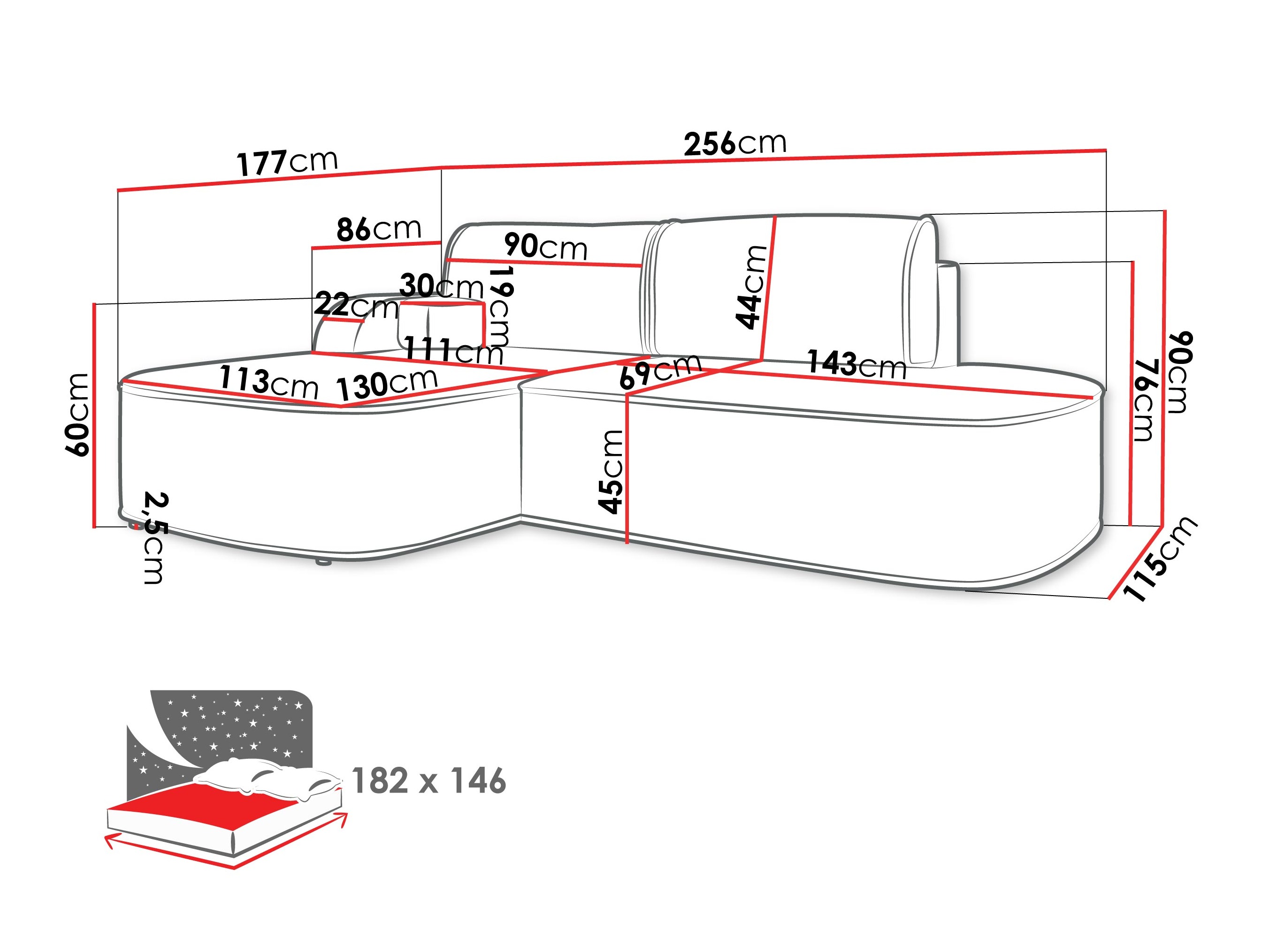 Ugaona sofa Comfivo 464 (Coral 50)