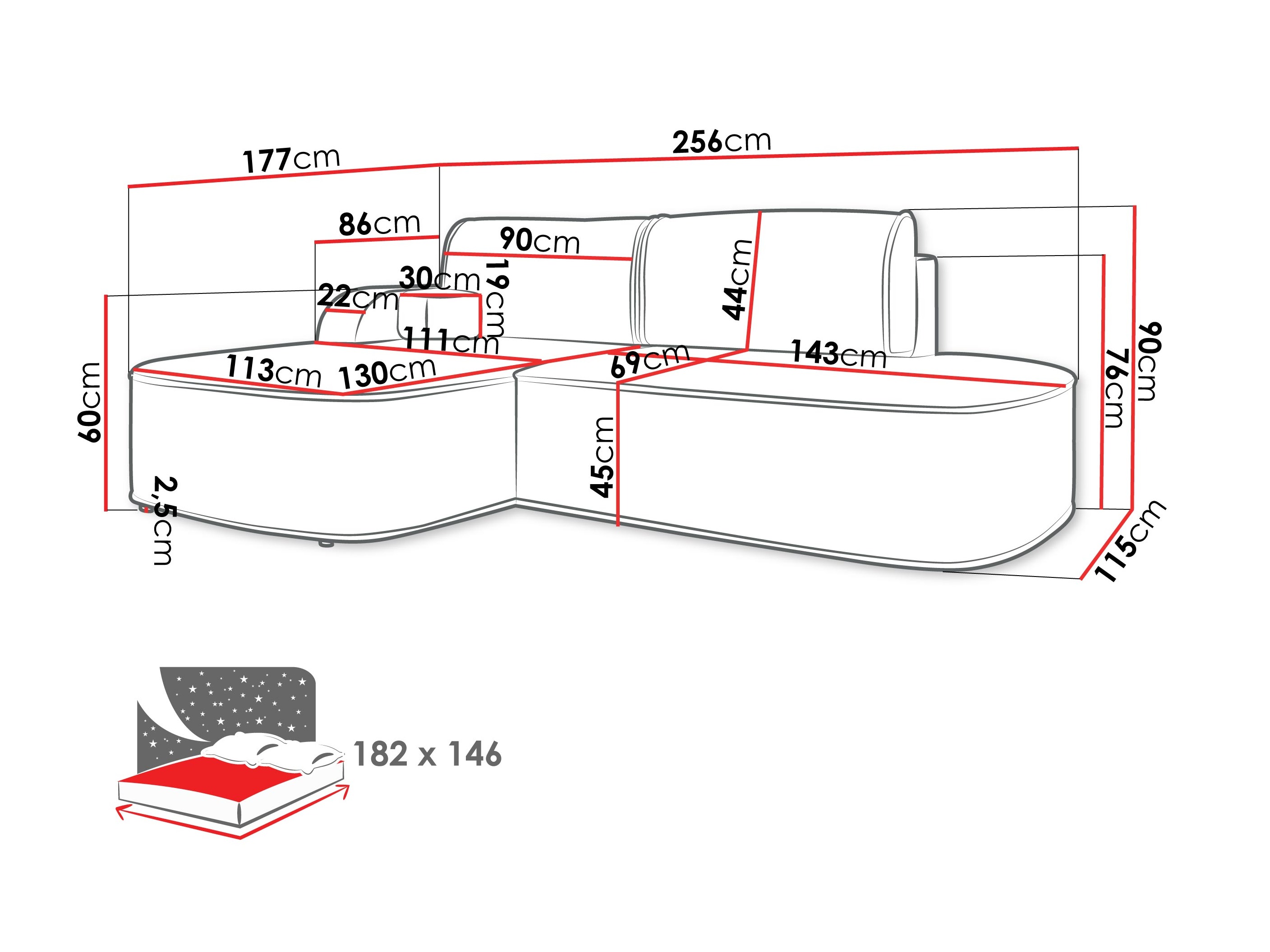 Ugaona sofa Comfivo 464 (Coral 65)