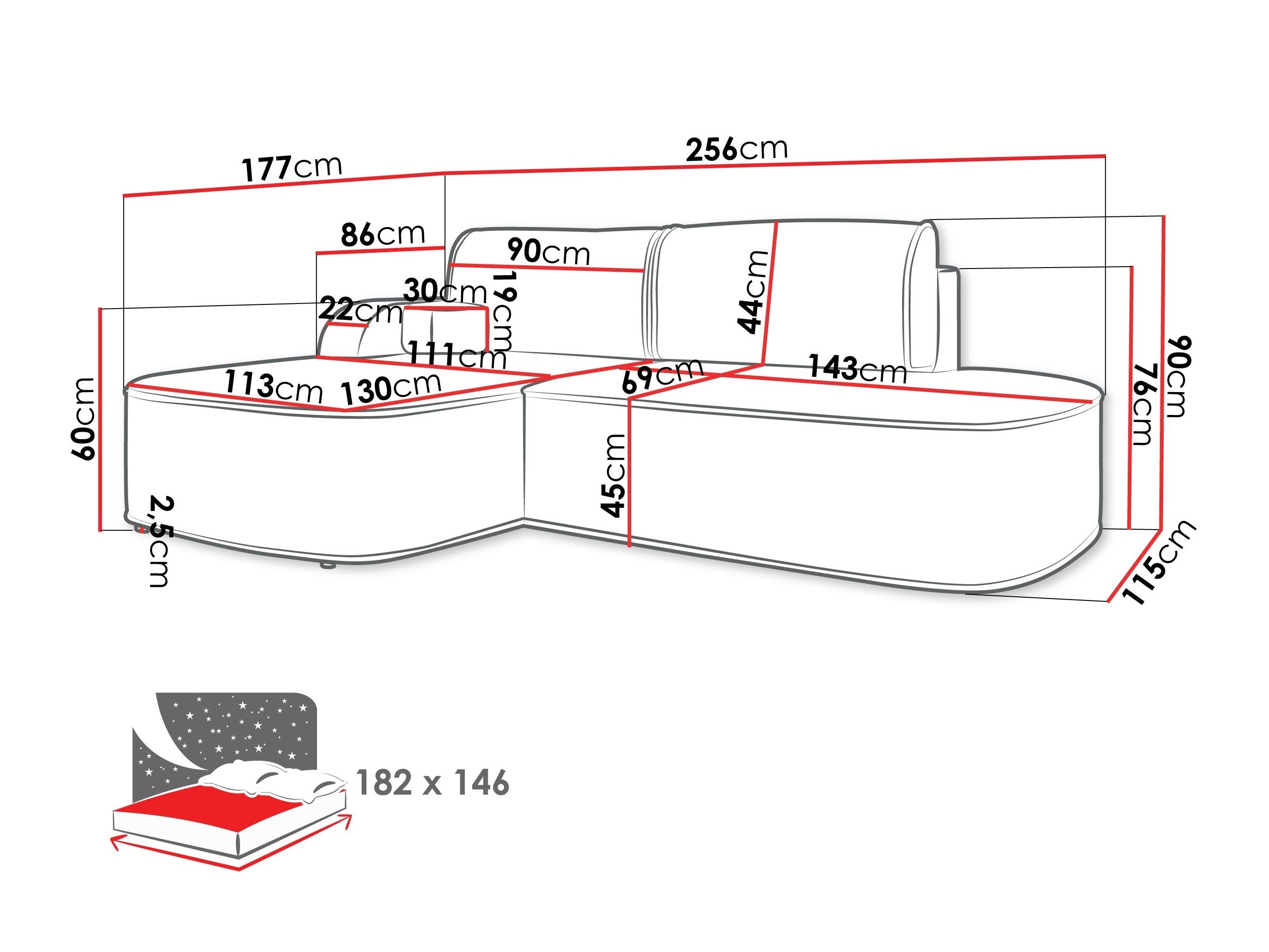 Ugaona sofa Comfivo 464 (Coral 75)