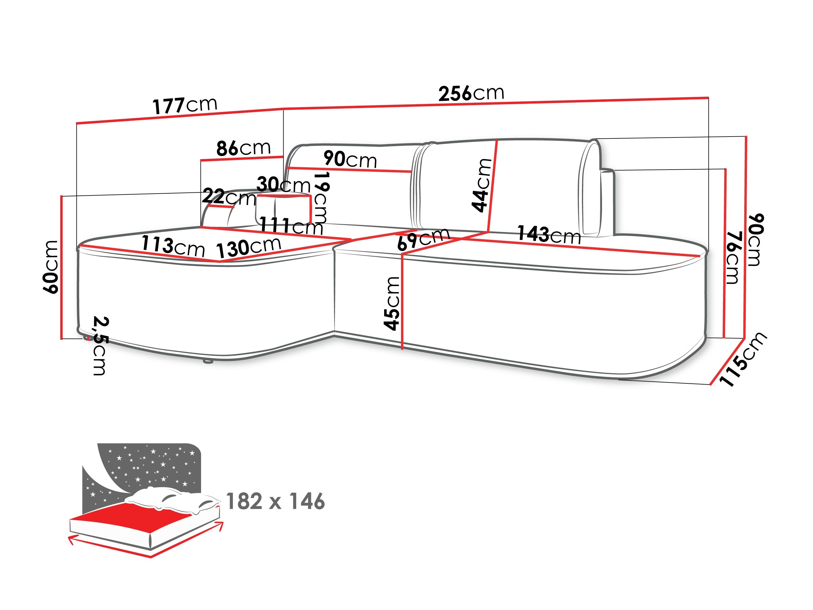 Ugaona sofa Comfivo 464 (Coral 75)