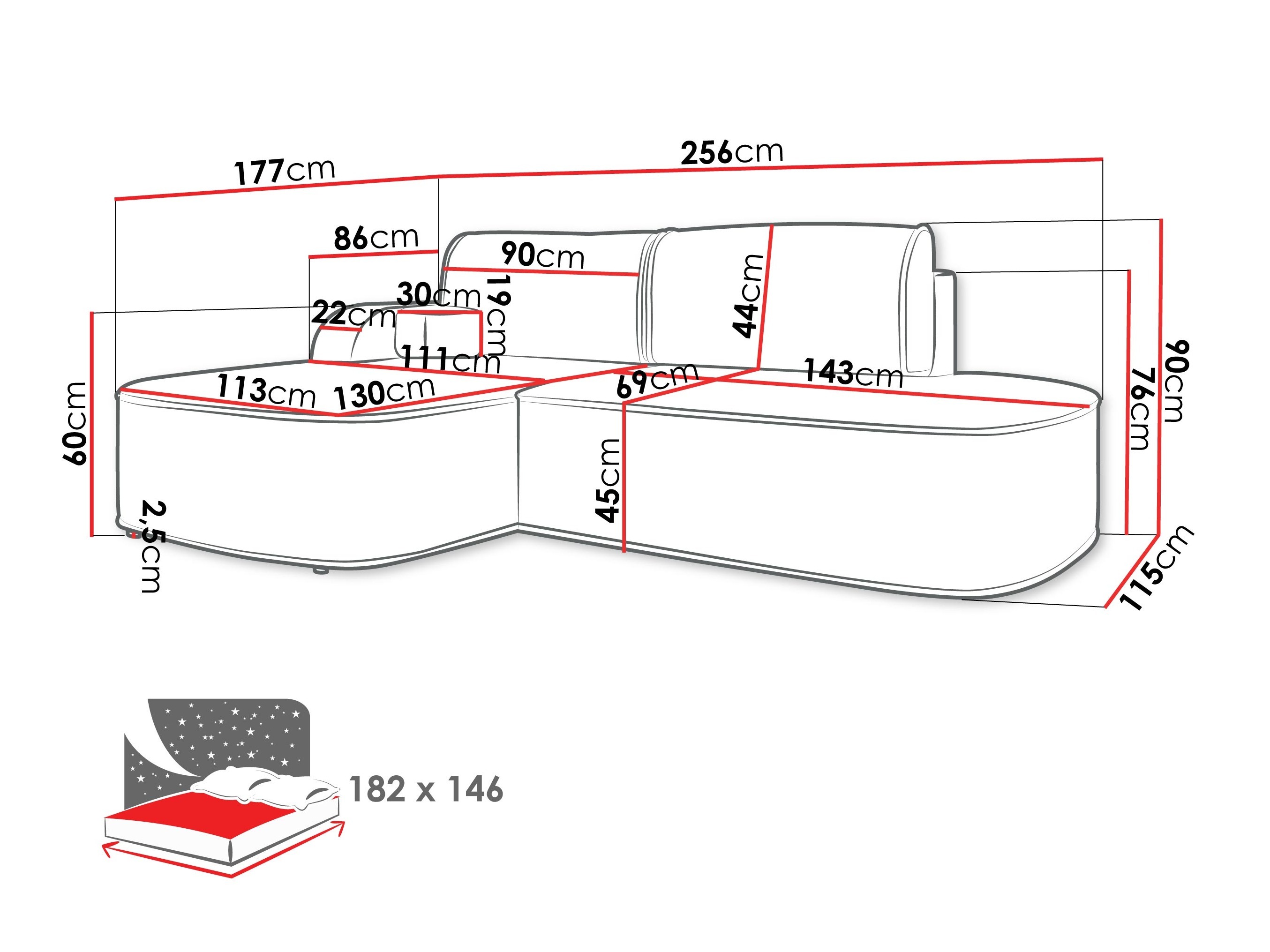 Ugaona sofa Comfivo 464 (Coral 80)