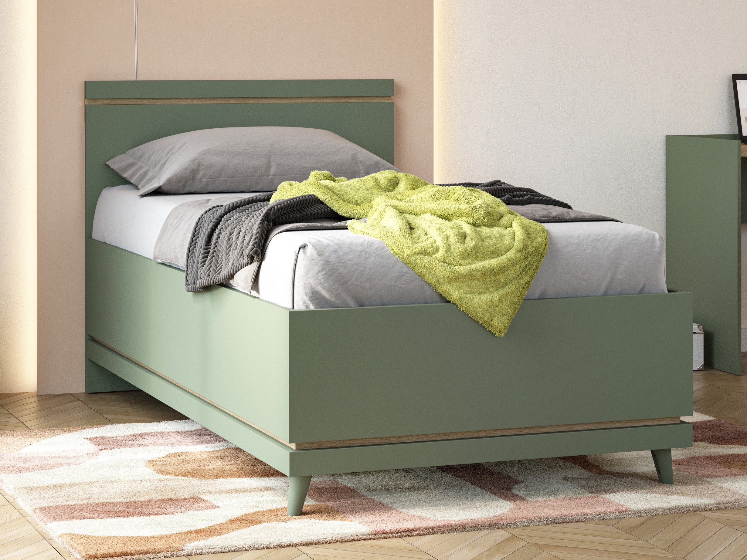 Krevet Fertalu 107 (Zelena + Hrast)