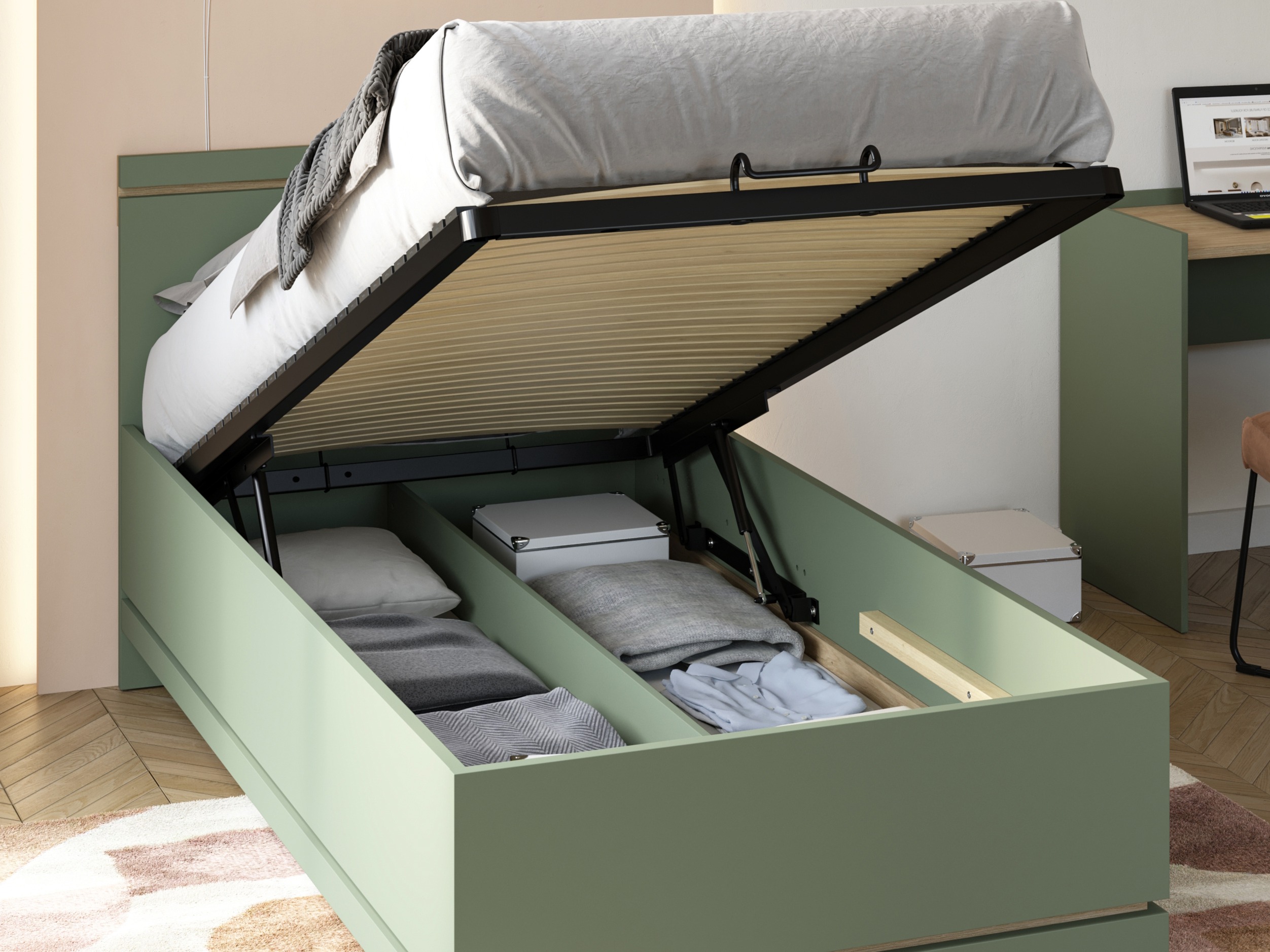 Krevet Fertalu 107 (Zelena + Hrast)