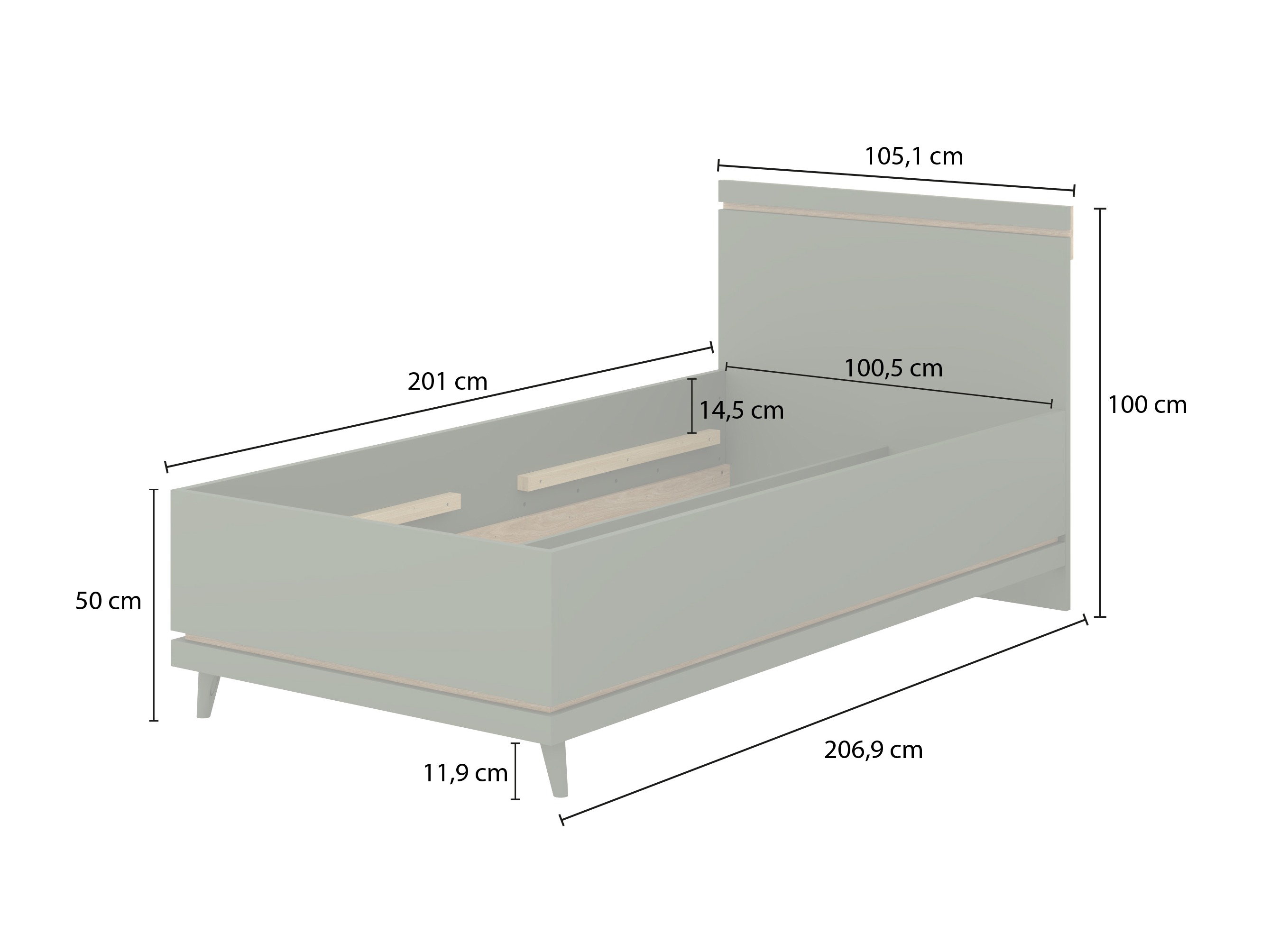 Krevet Fertalu 107 (Zelena + Hrast)