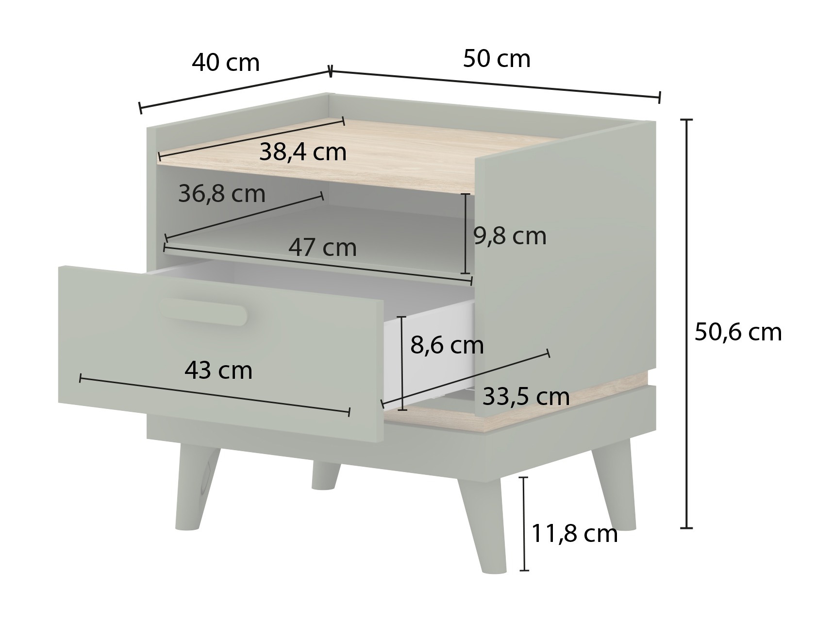 Noćni ormarić Fertalu 102 (Zelena + Hrast)