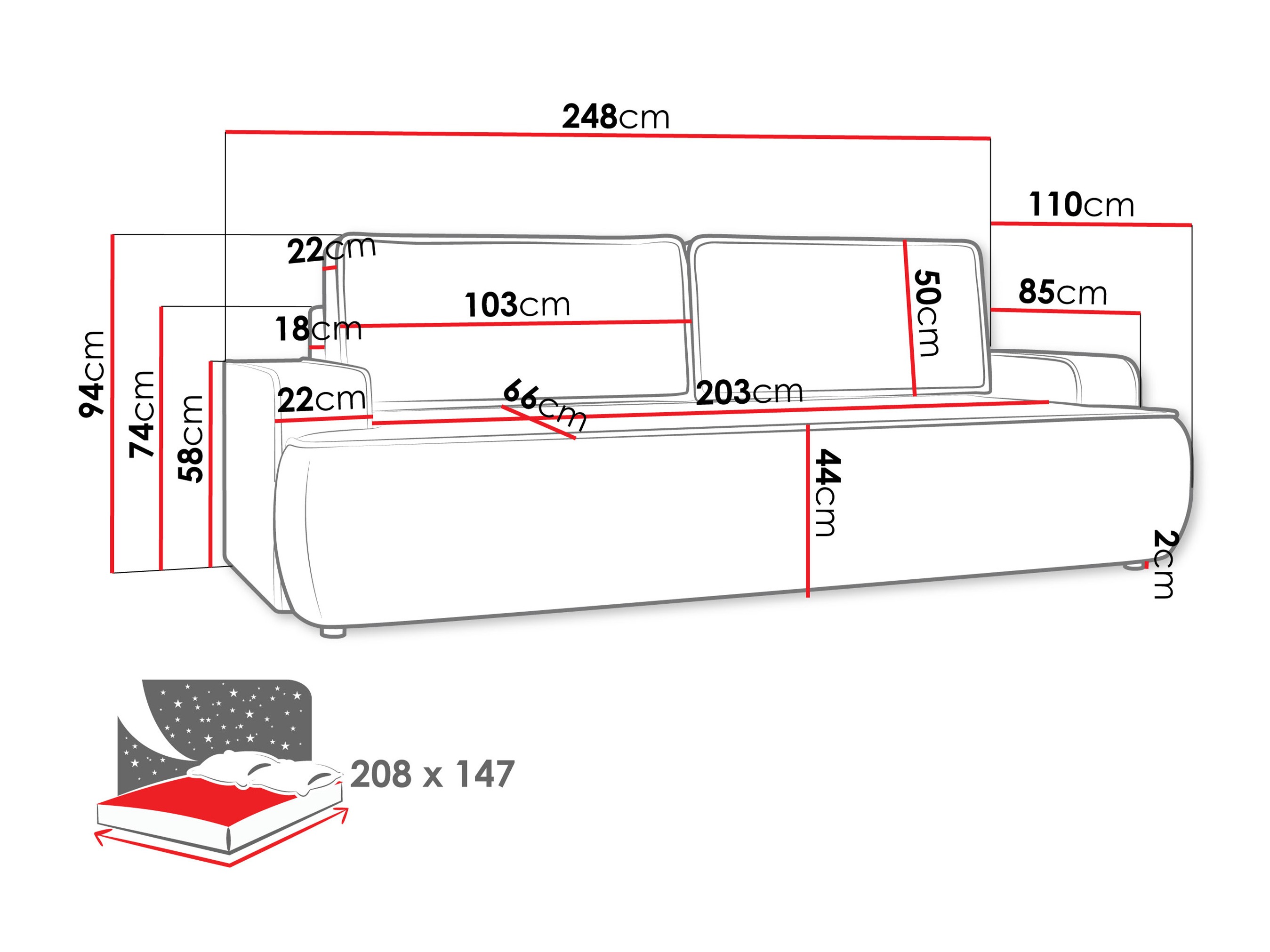 Sofa na razvlačenje Bountiful 103 (Velo 621)