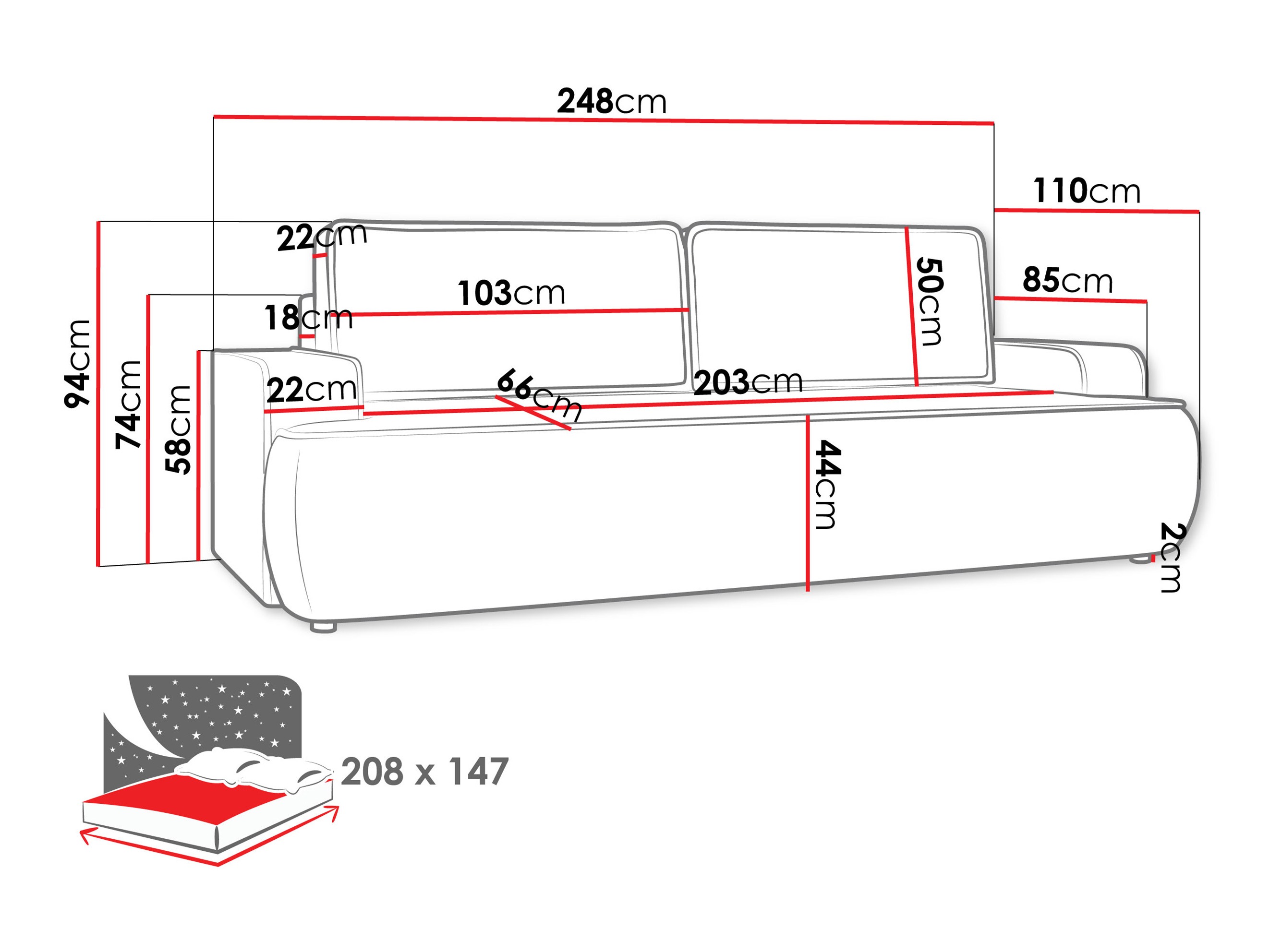 Sofa na razvlačenje Bountiful 103 (Velo 623)
