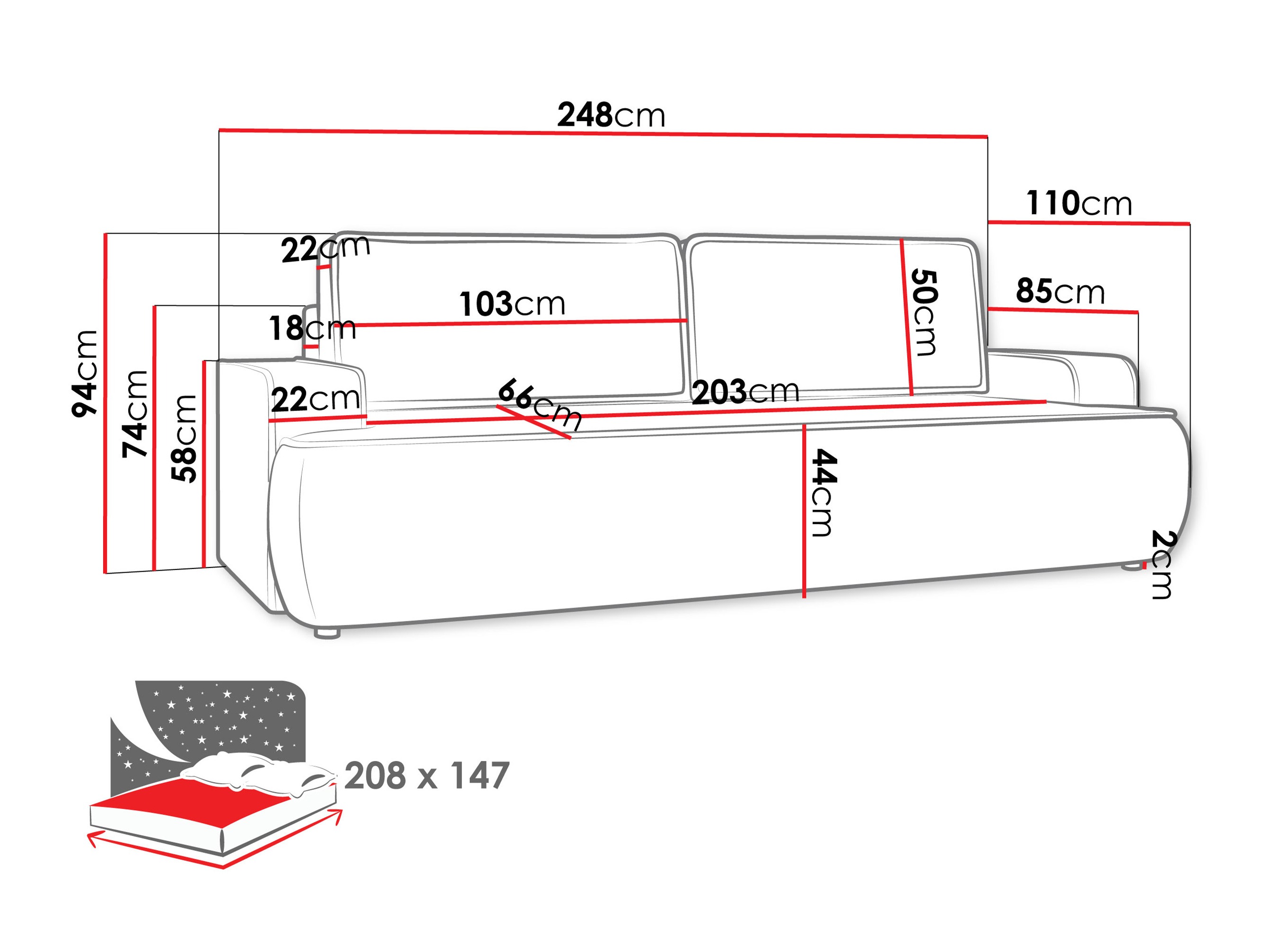 Sofa na razvlačenje Bountiful 103 (Velo 635)