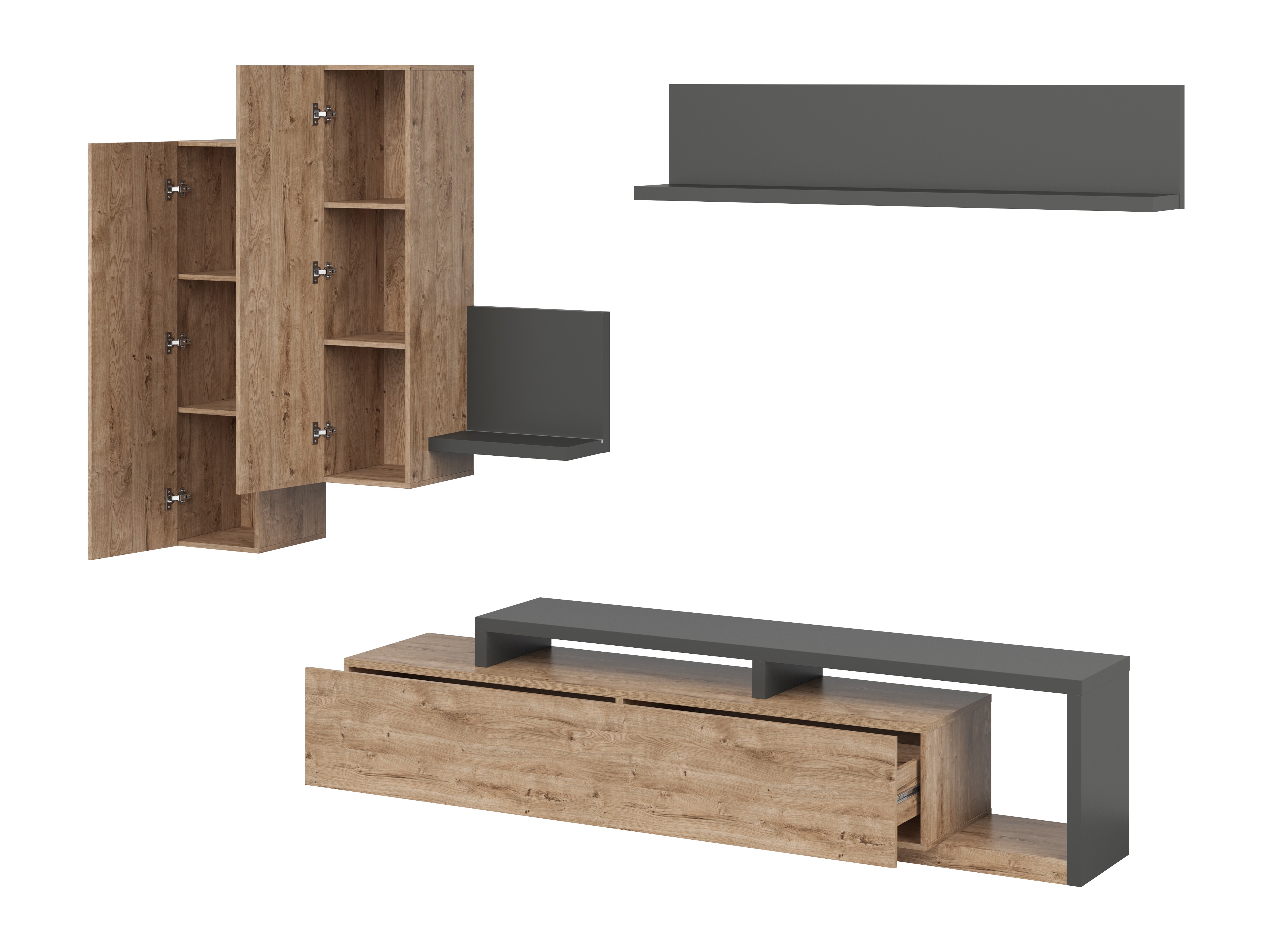 Set za dnevnu sobu Lutiva 100 (Antricit (ugalj) + Ribbec hrast)