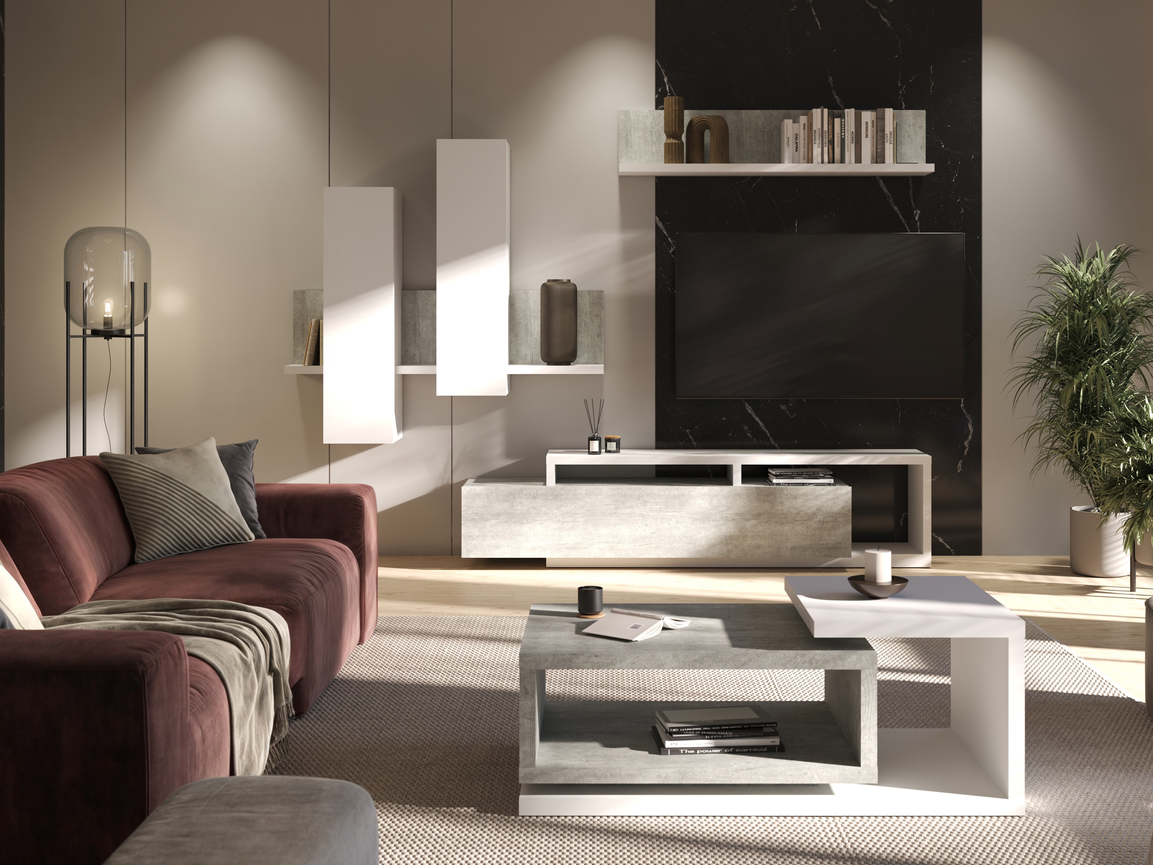 Set za dnevnu sobu Lutiva 100 (Belo + Beton)