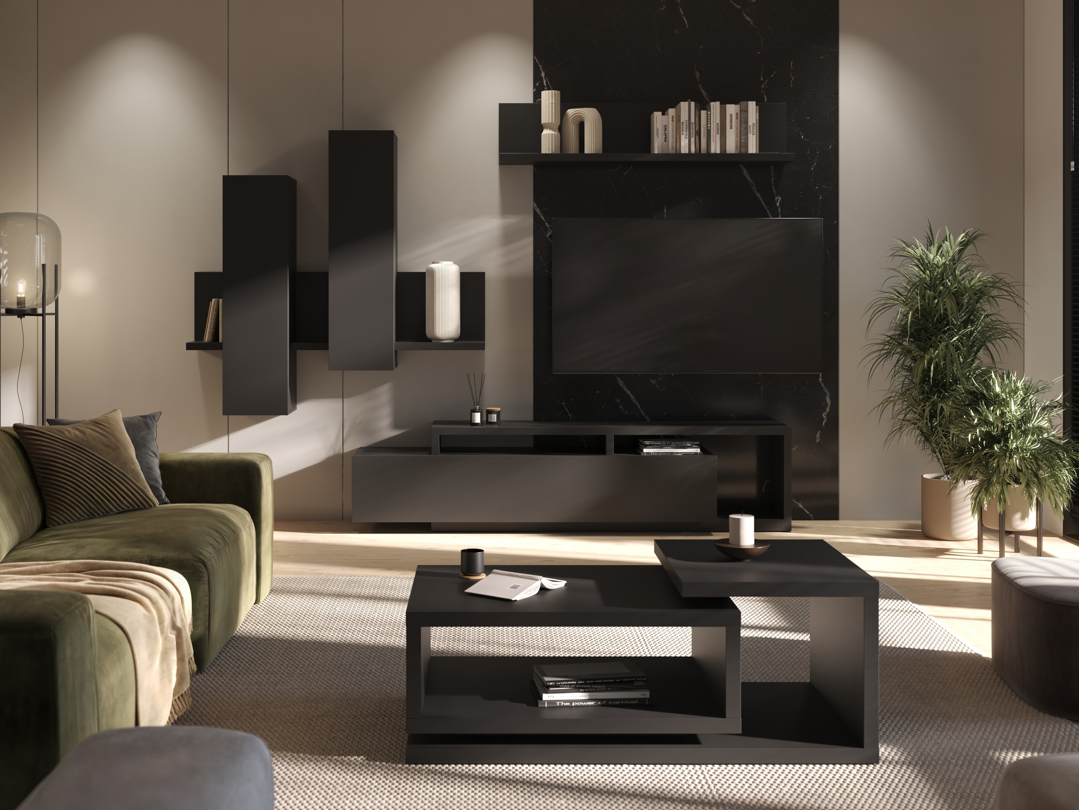 Set za dnevnu sobu Lutiva 100 (Mat crna)