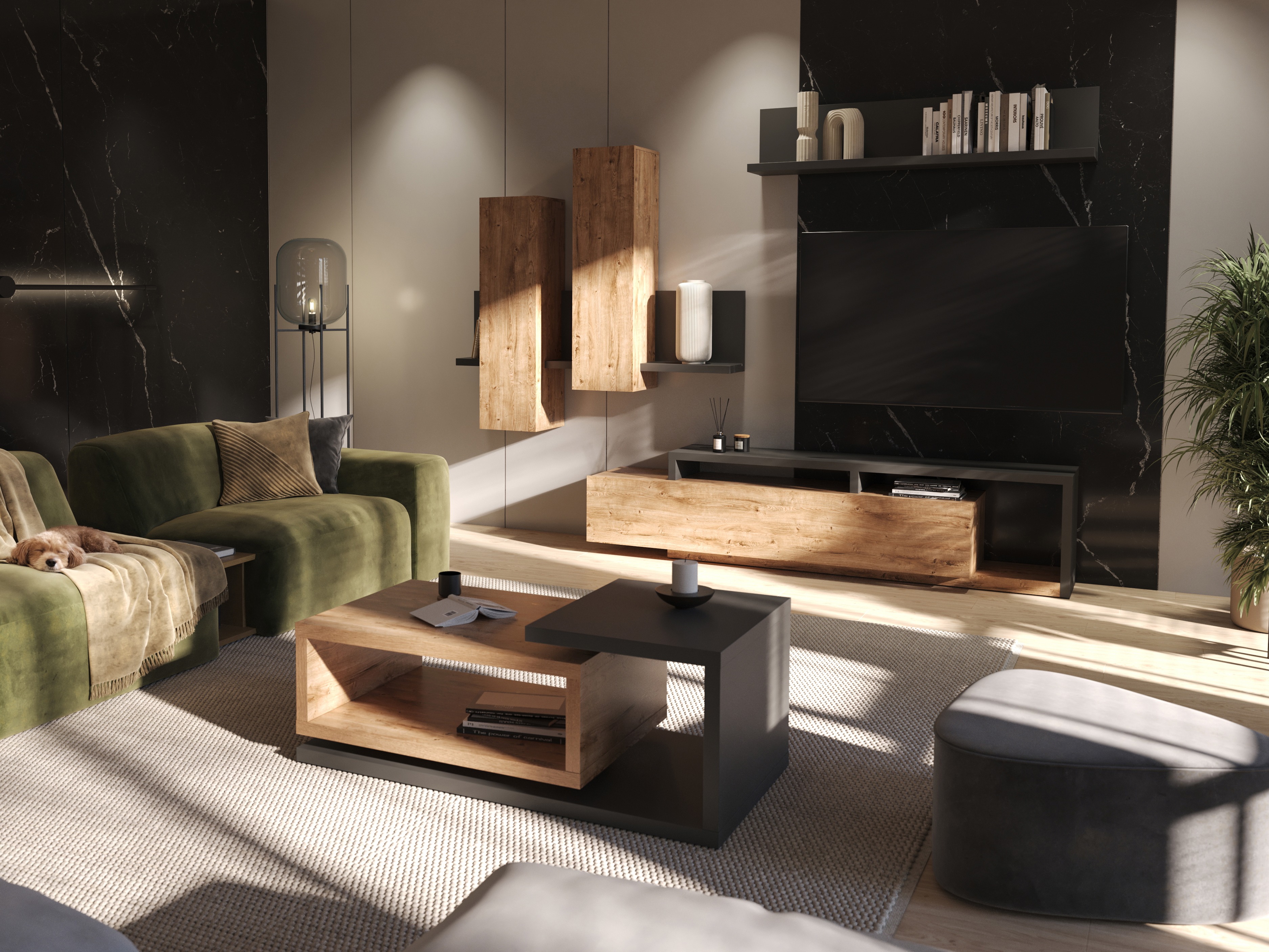 Stočić za kafu Lutiva 104 (Antricit (ugalj) + Ribbec hrast)