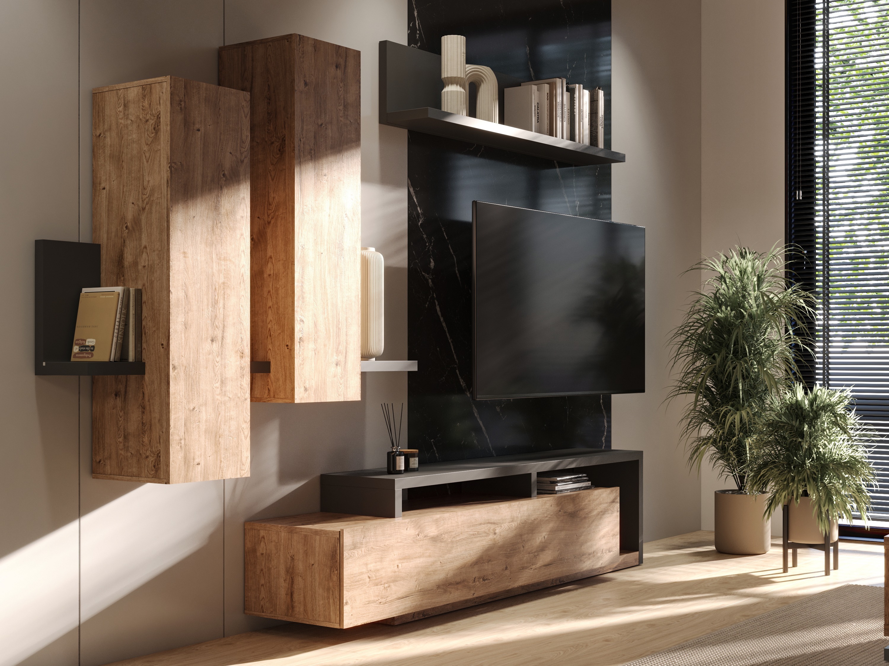 TV komoda Lutiva 103 (Antracit + Ribbec hrast)