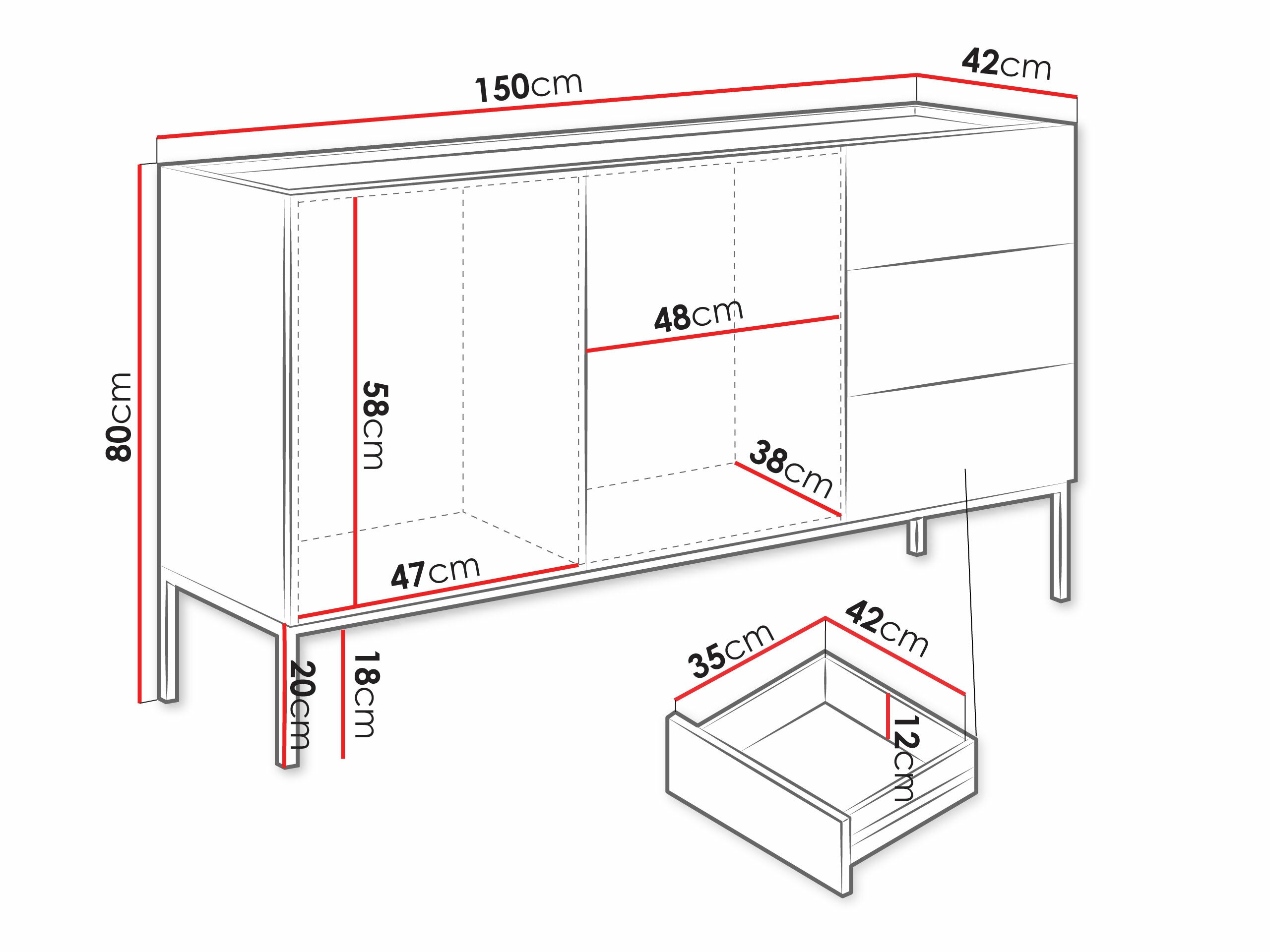 Komoda Lunole 114 (Zanatski hrast + Crno)
