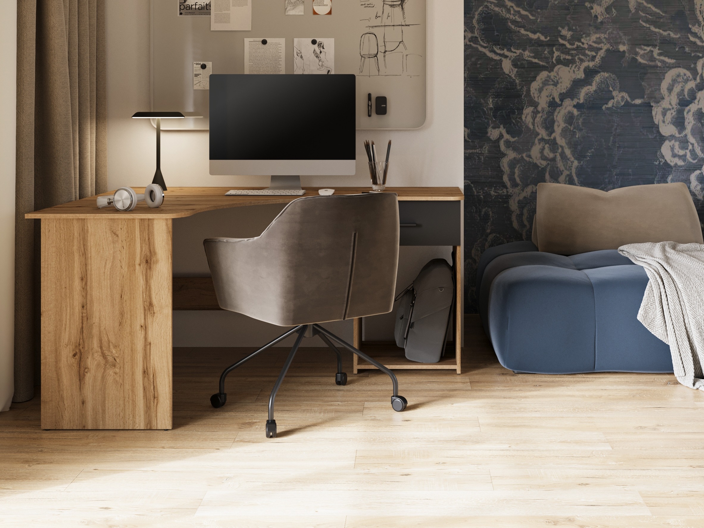 Ugaoni kancelarijski sto Austin 303 (Hrast Votan + Crno)