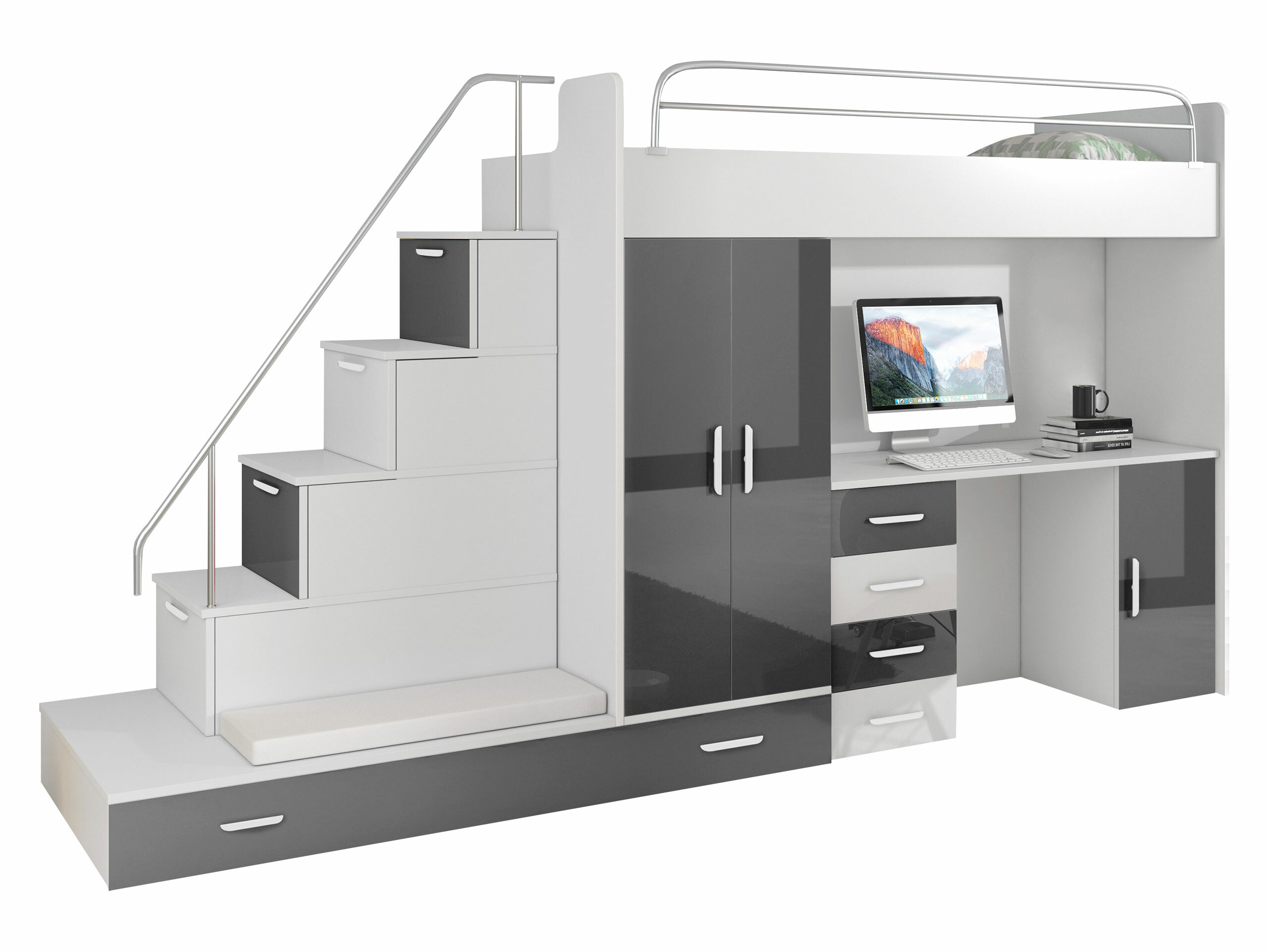 Dečija soba Salmere 100 (Belo + Sjajno belo + Sjaj siva)