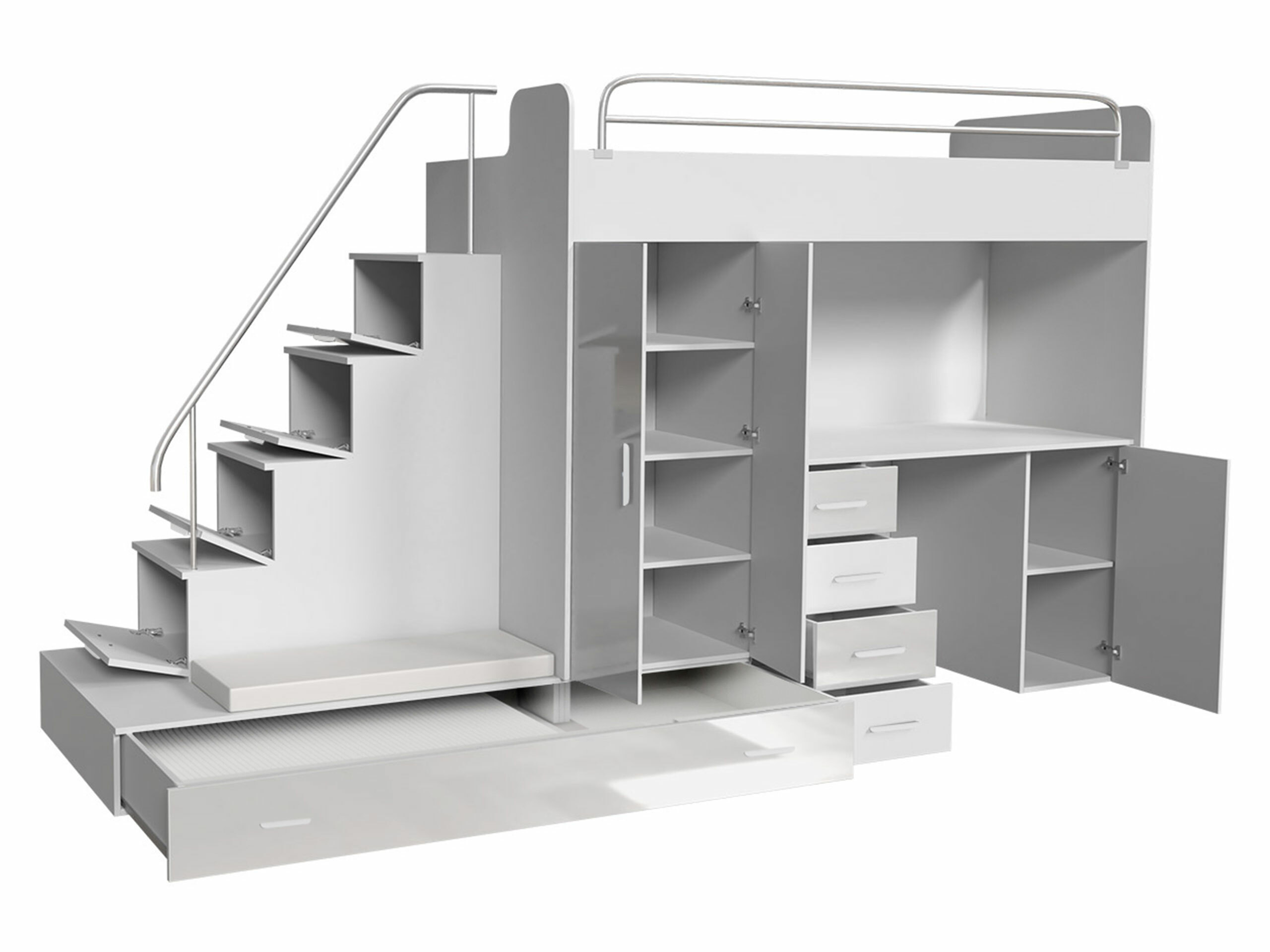 Dečija soba Salmere 100 (Belo + Sjajno belo + Sjaj siva)