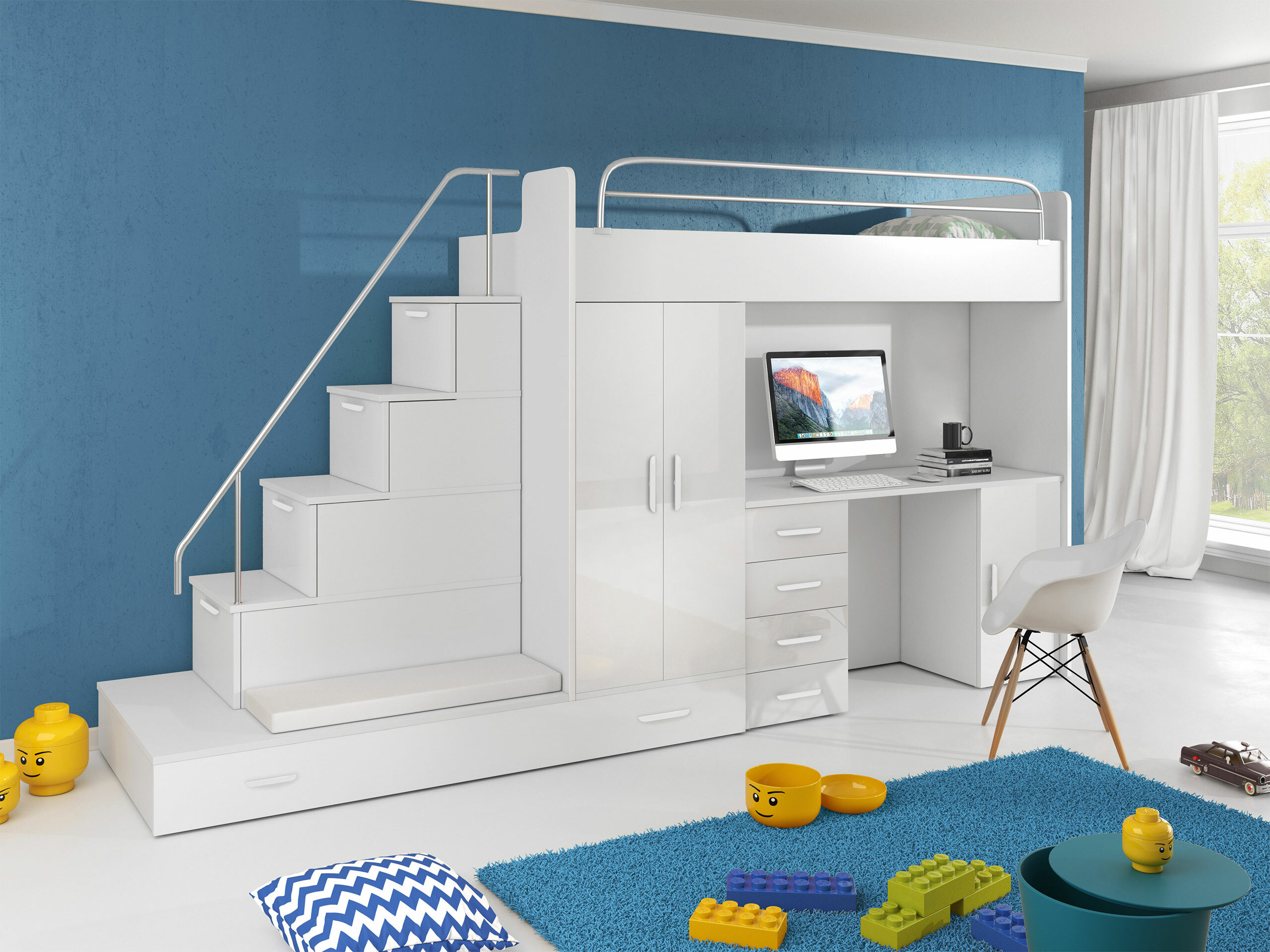 Dečija soba Salmere 100 (Belo + Sjajno belo)