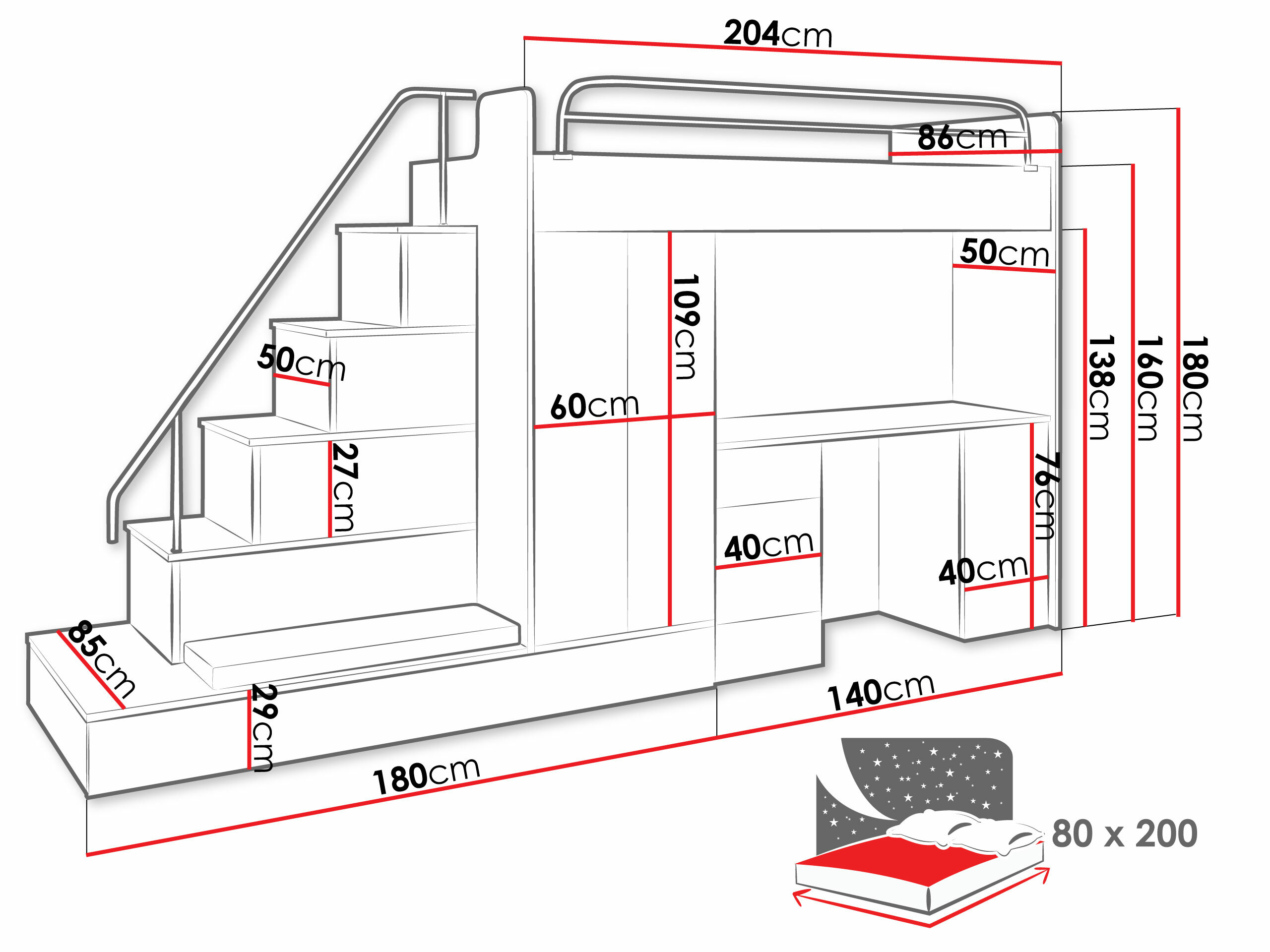Dečija soba Salmere 100 (Belo + Sjajno belo)