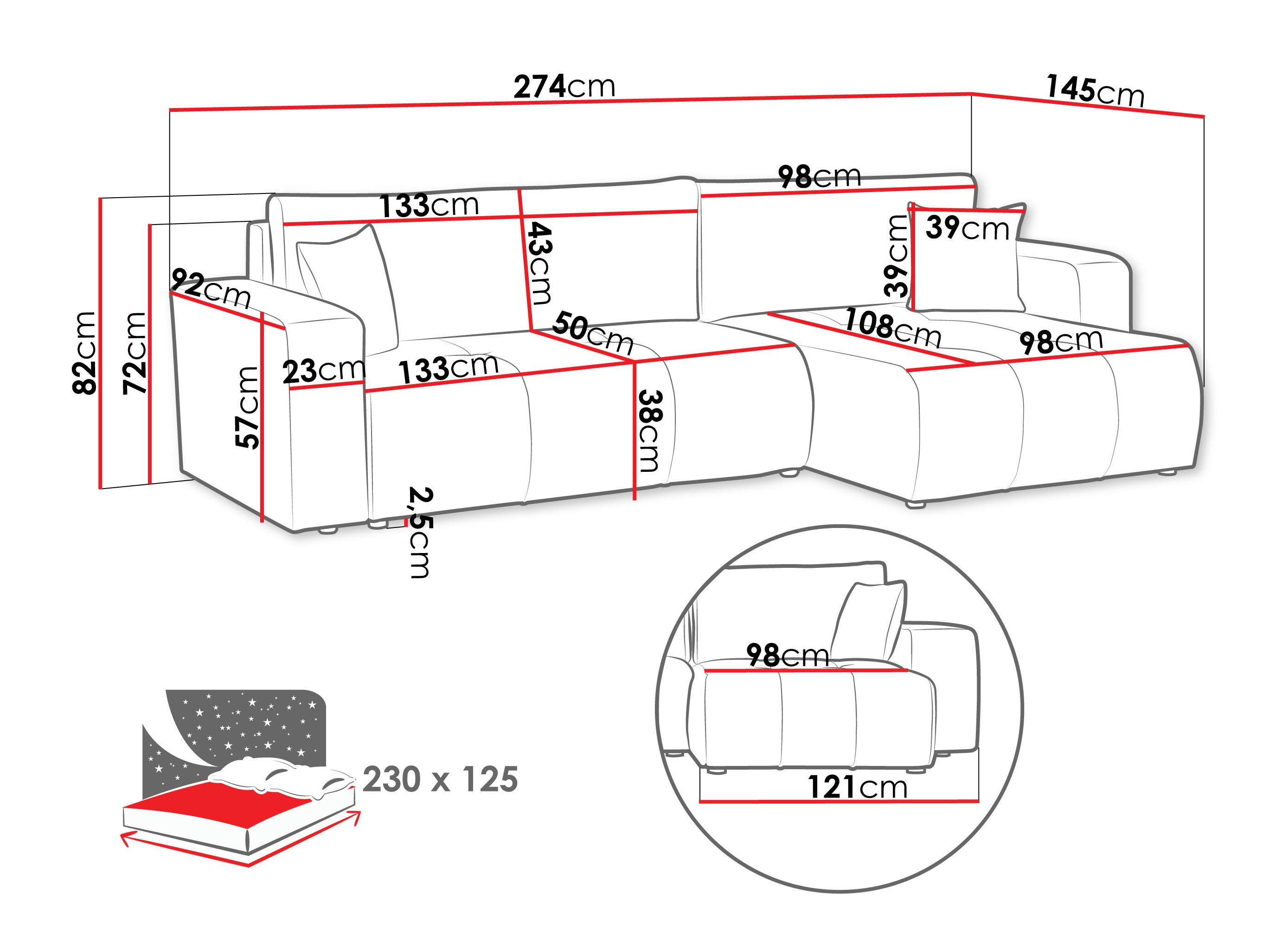 Ugaona sofa Comfivo 425 (Coral 45)