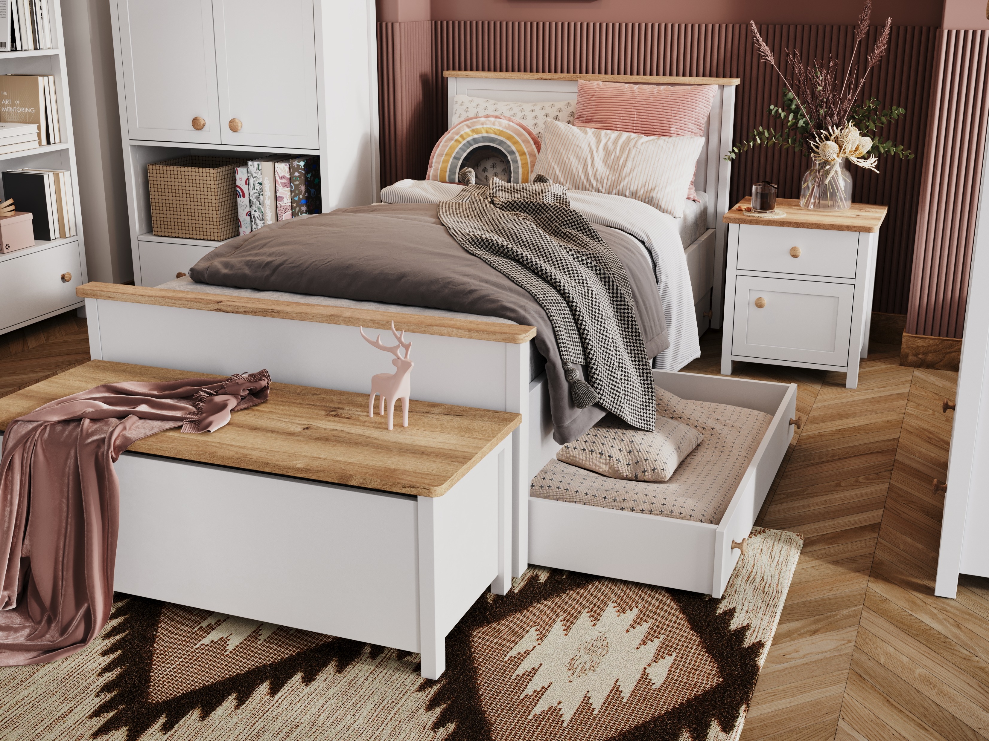 Krevet Romelbo 148 (Belo + Hrast)