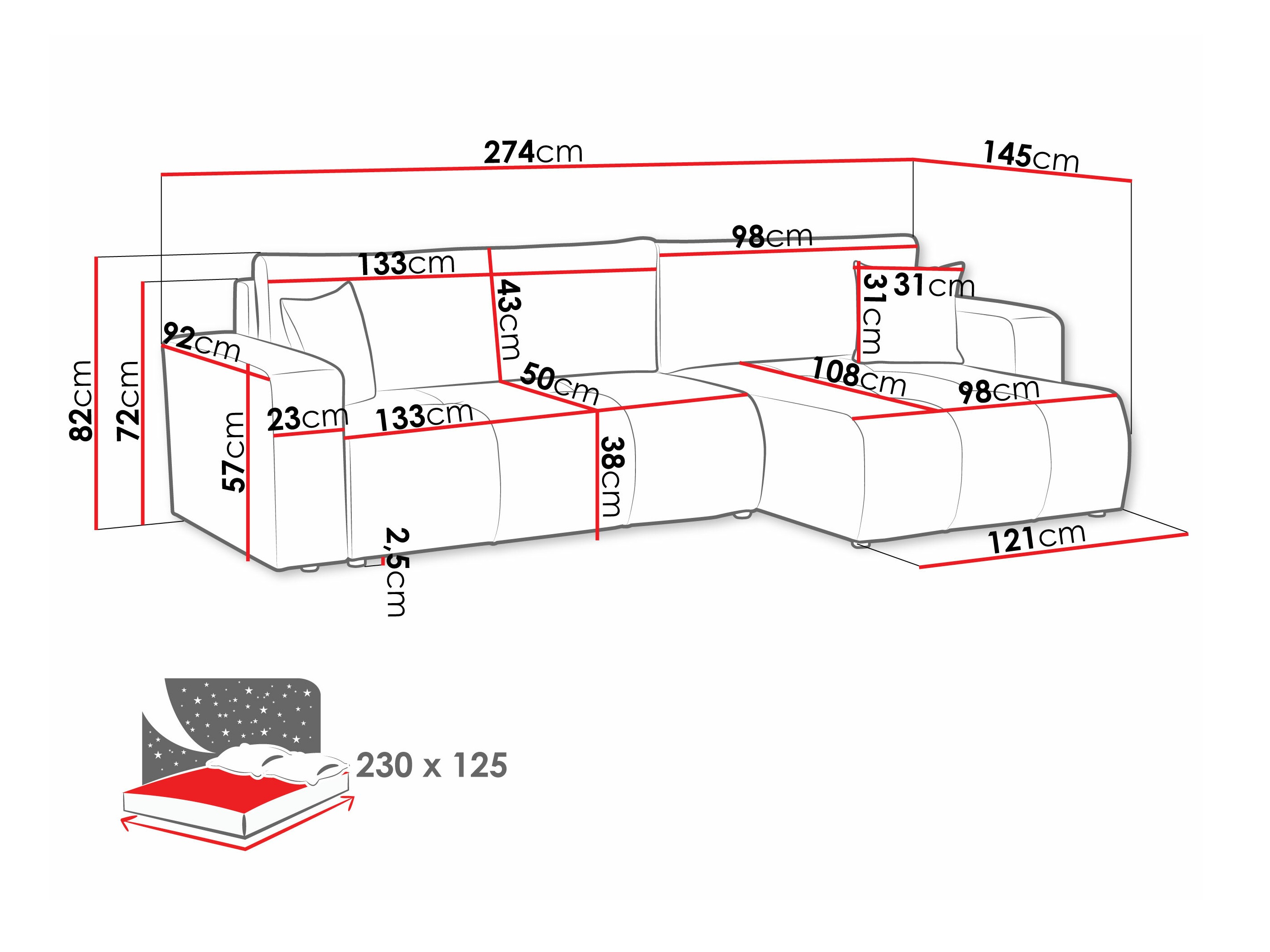 Ugaona sofa Comfivo 425 (Coral 50)