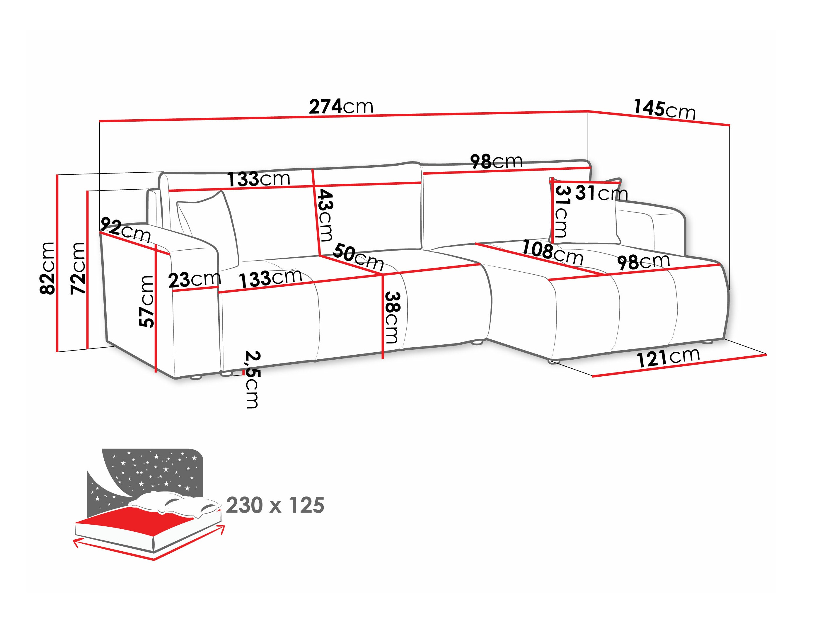 Ugaona sofa Comfivo 425 (Coral 55)
