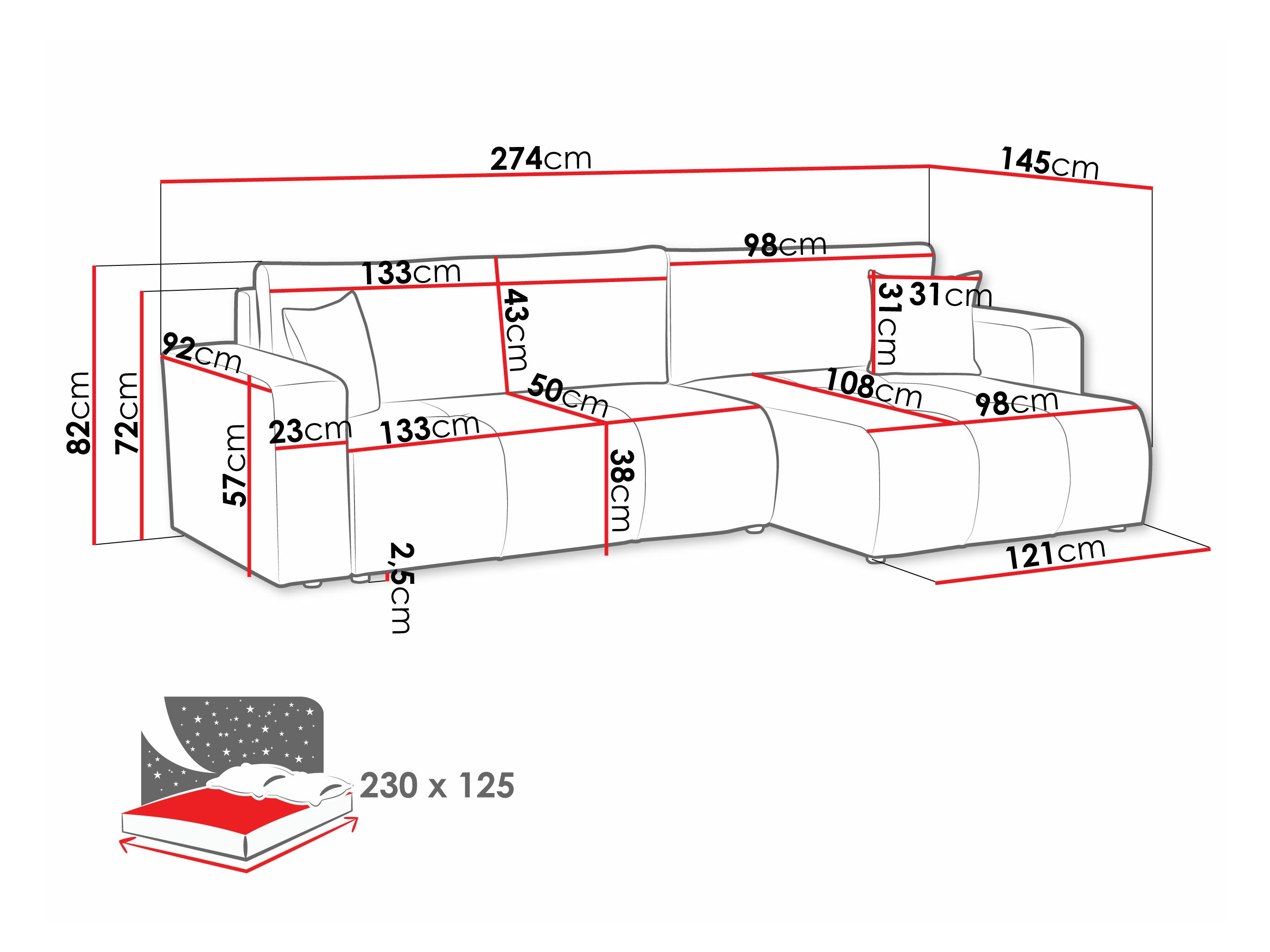 Ugaona sofa Comfivo 425 (Coral 75)
