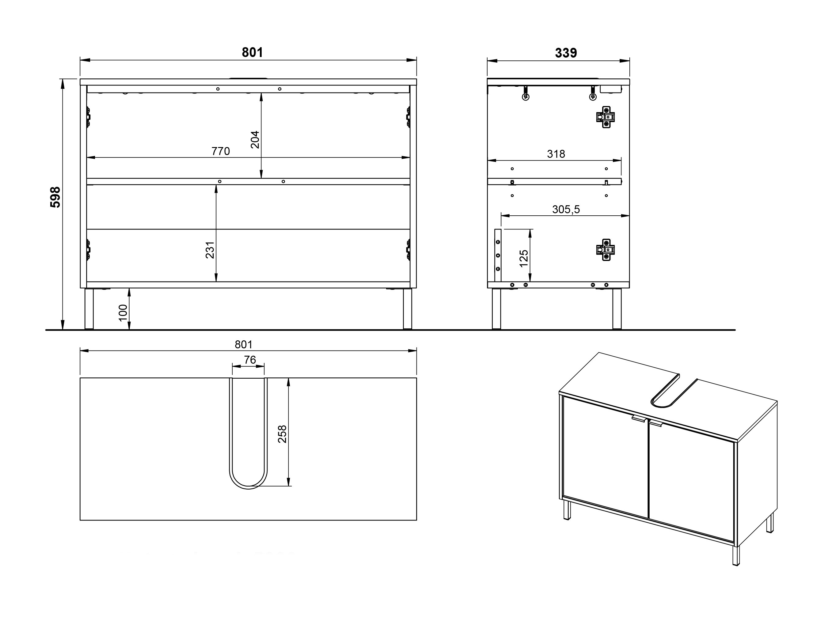 Samostojeći kupatilski ormarić za umivaonik Fenetro 100