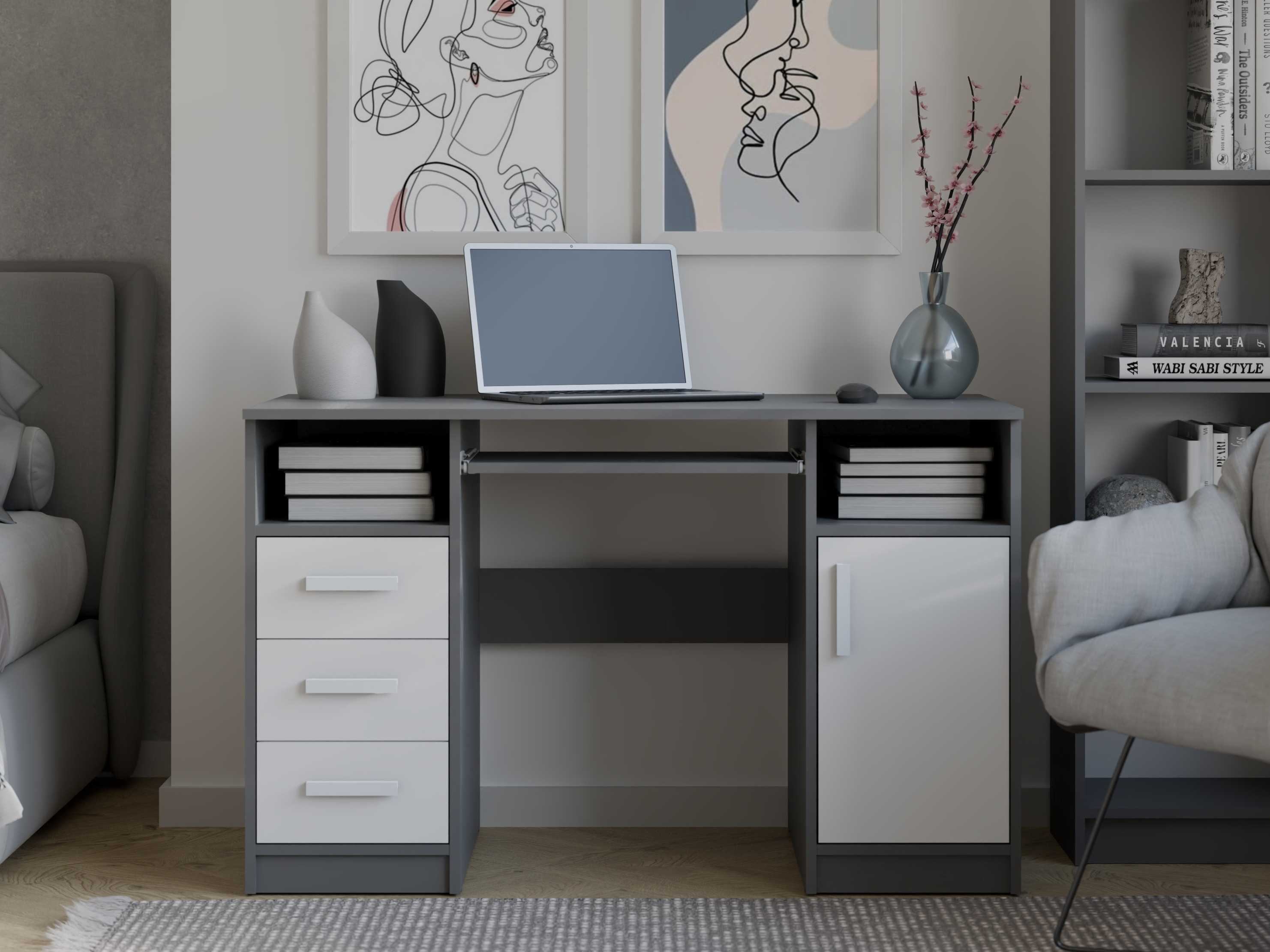 Kancelarijski sto Mandeville 330 (Antracit + Belo)