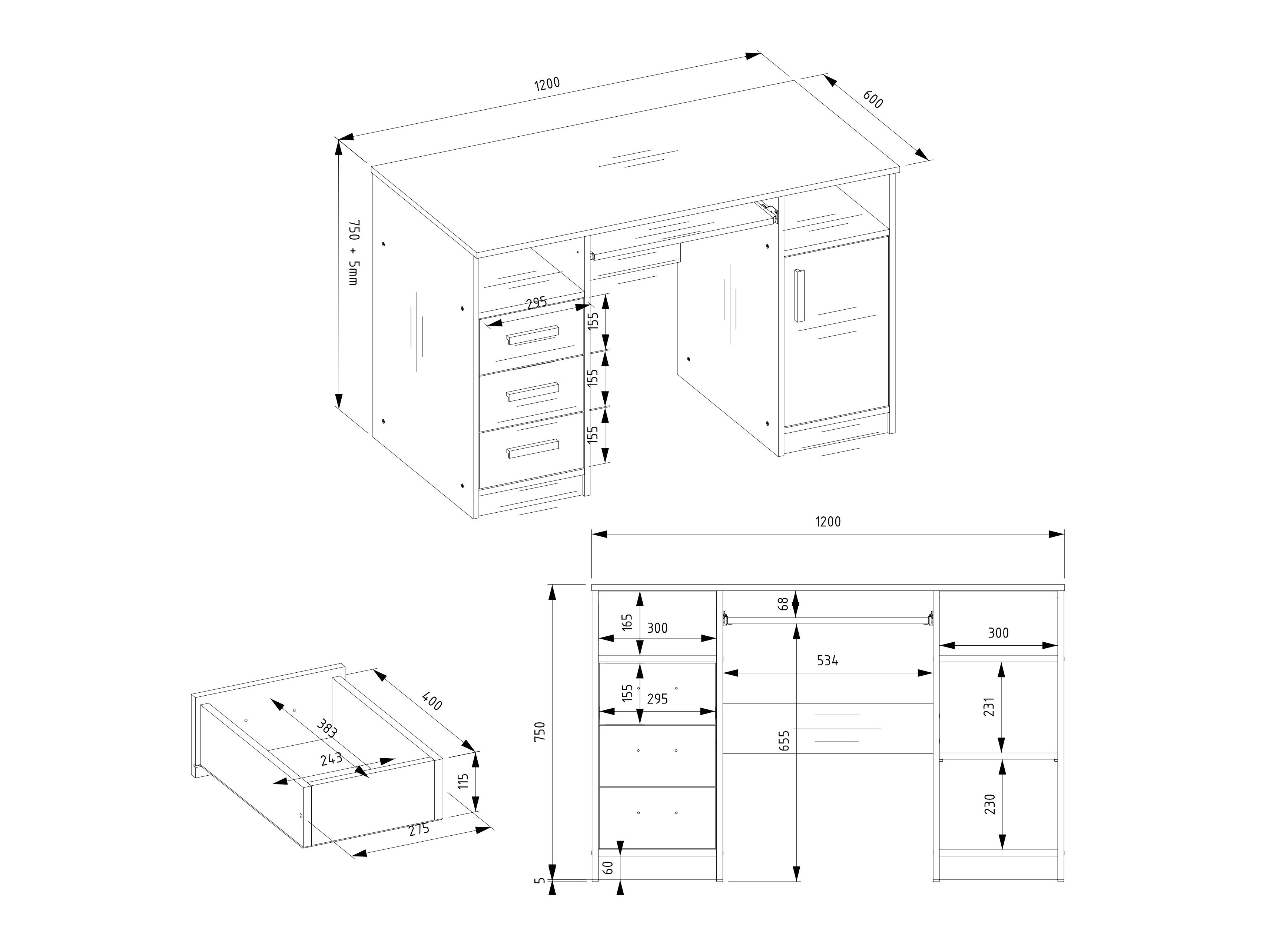Kancelarijski sto Mandeville 330 (Antricit (ugalj) + Belo)