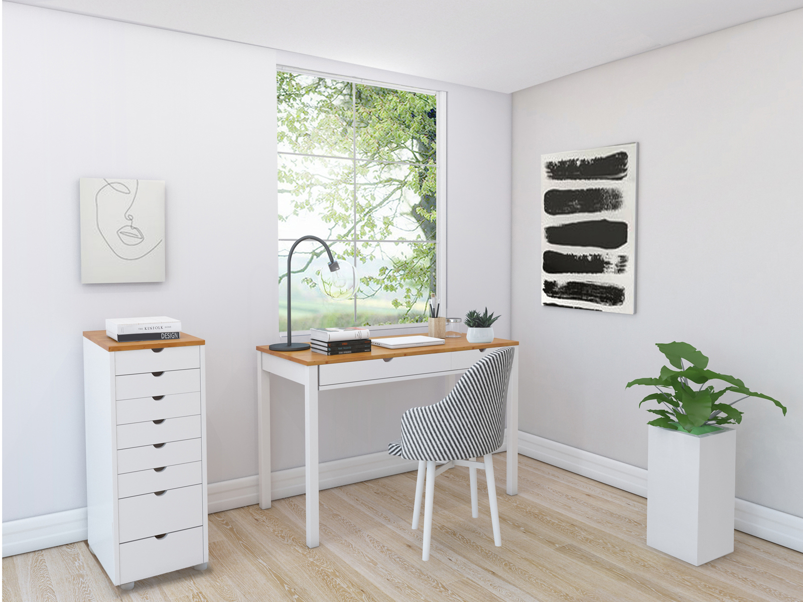 Komoda Denton 138 (Belo + Svetlo drvo)