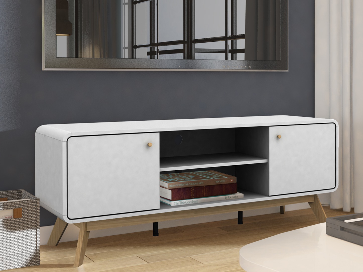 TV komoda Elbtena 107 (Belo + Hrast)