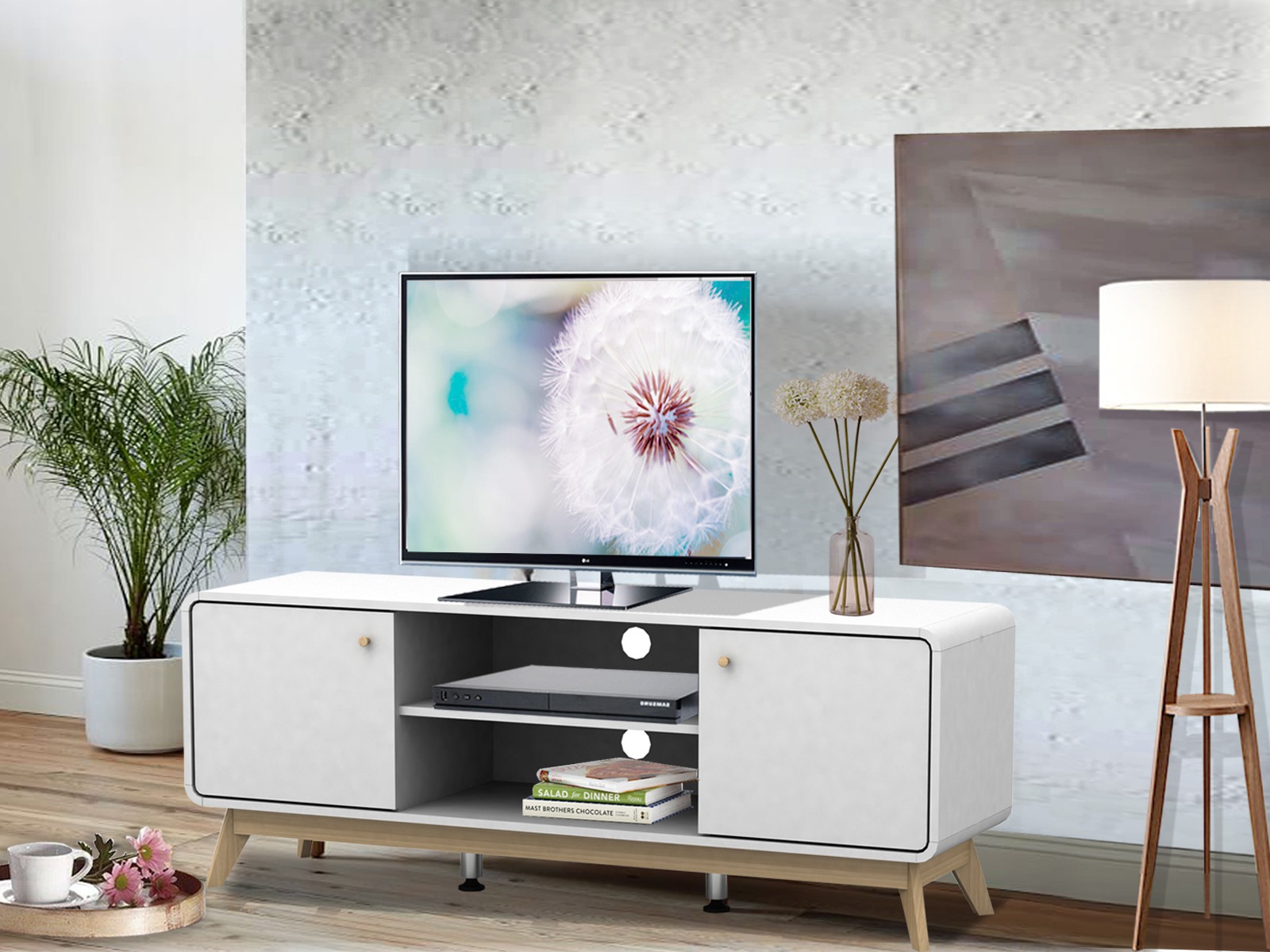 TV komoda Elbtena 107 (Belo + Hrast)