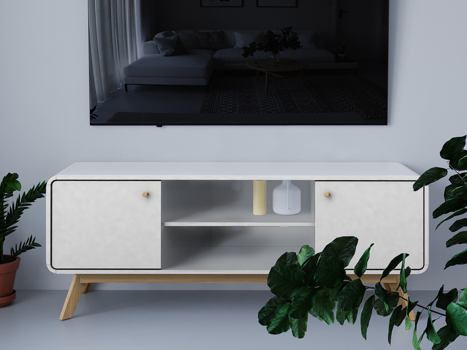 TV komoda Elbtena 107 (Belo + Hrast)