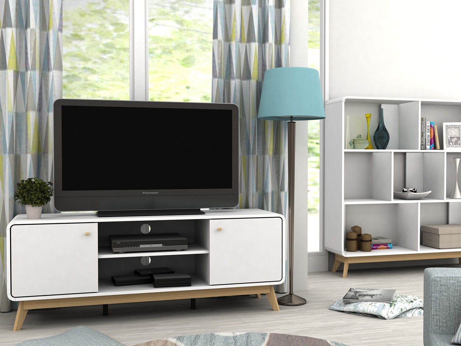 TV komoda Elbtena 107 (Belo + Hrast)