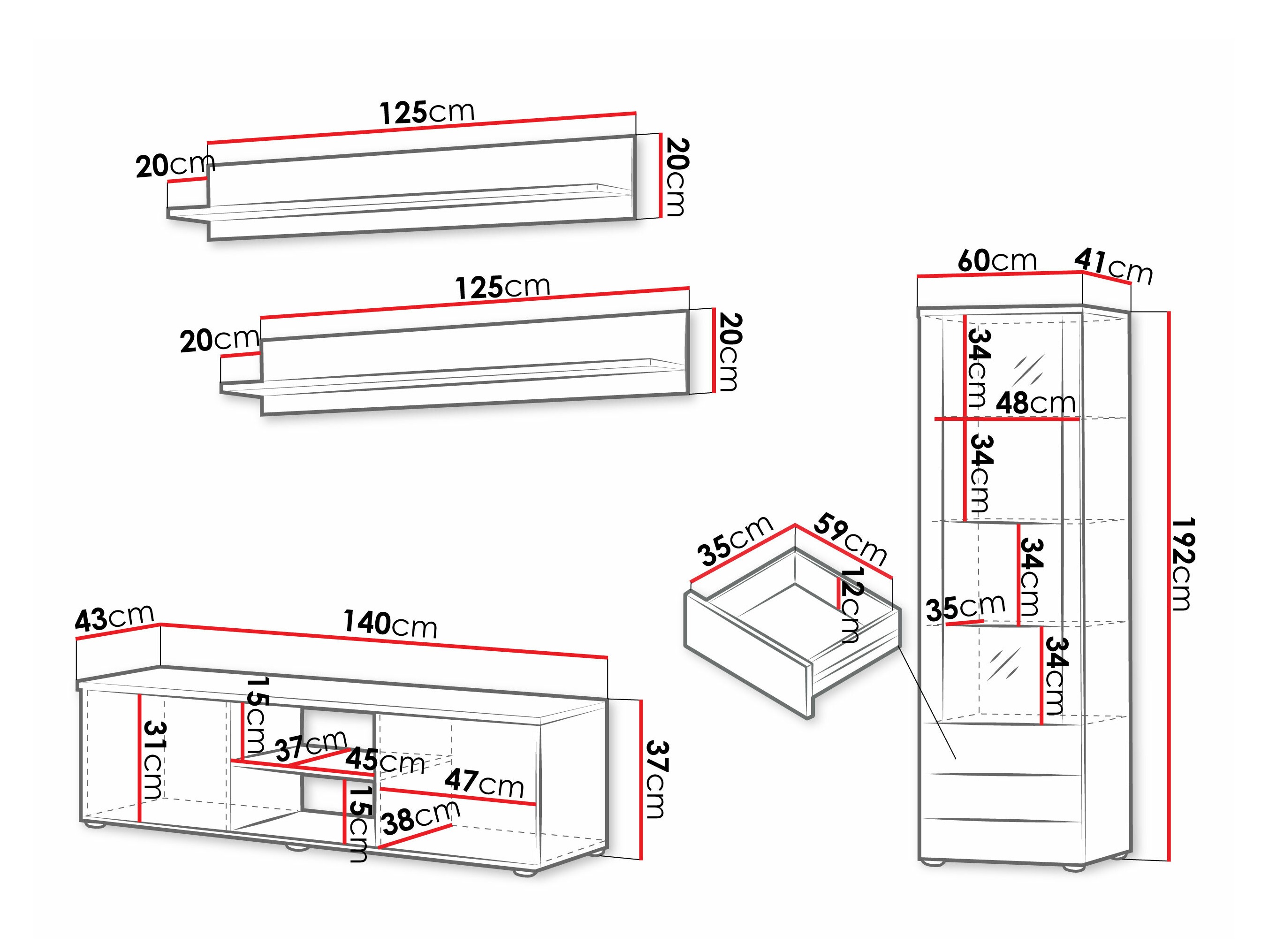 Set za dnevnu sobu Tornola 110 (Crno + Crna visoki sjaj)