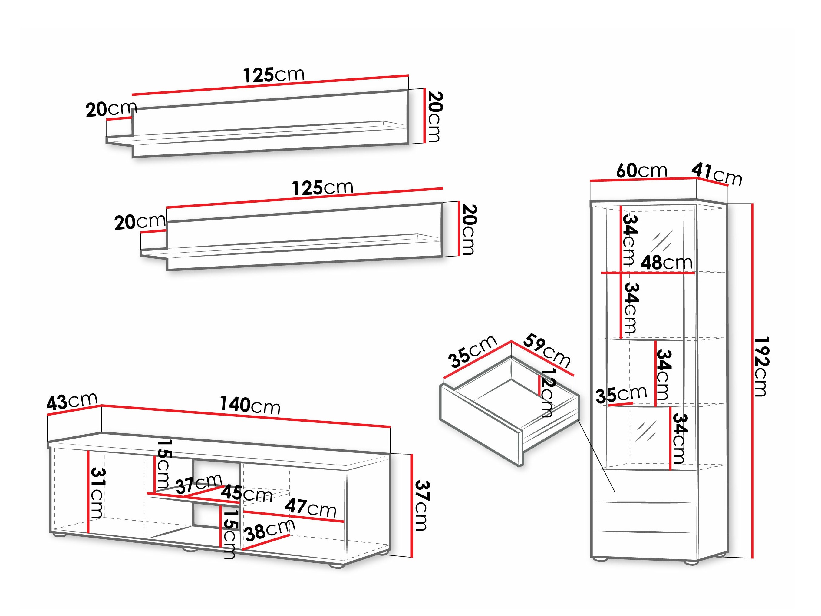 Set za dnevnu sobu Tornola 110 (Crno + Crna visoki sjaj)