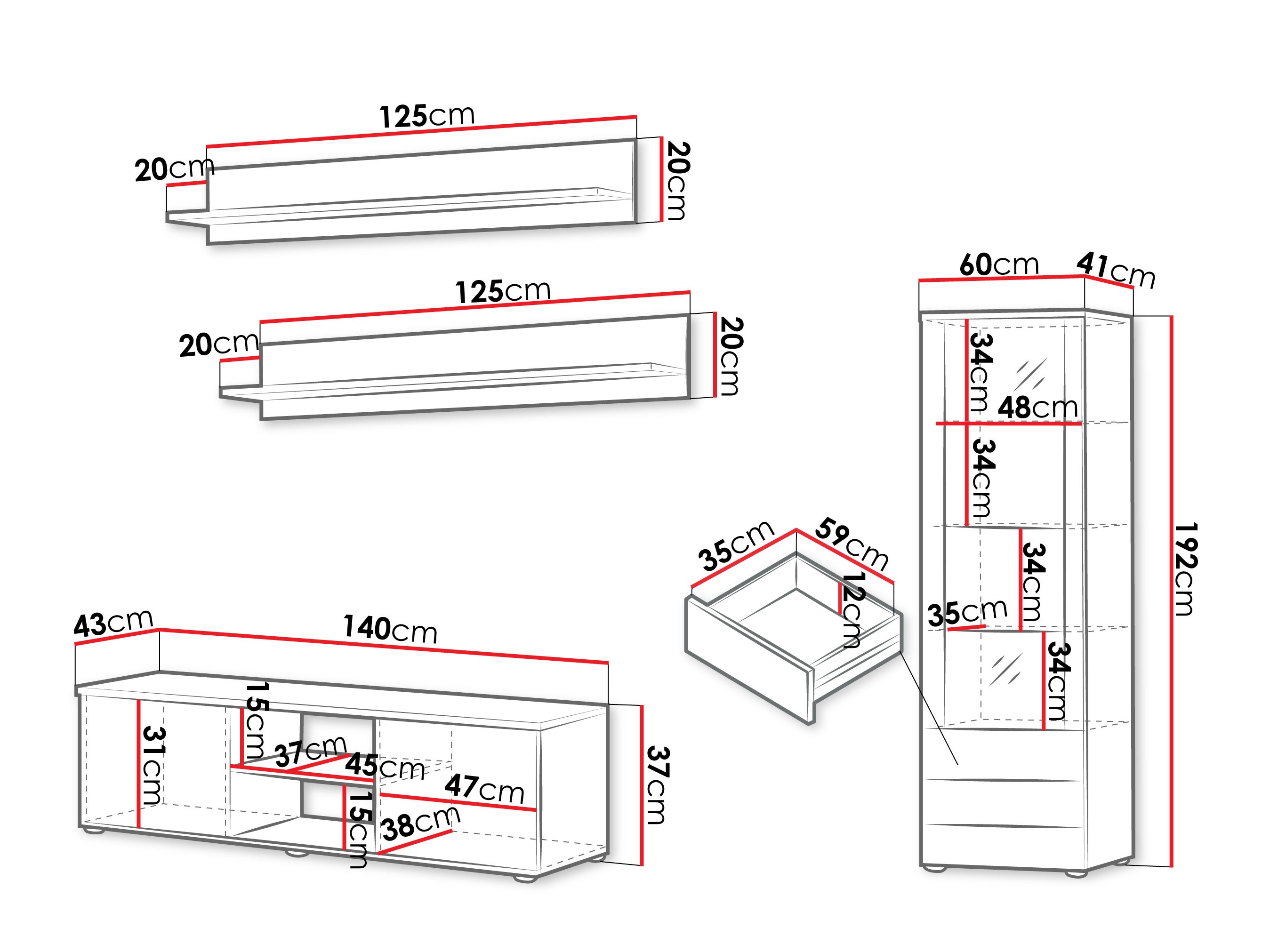 Set za dnevnu sobu Tornola 110 (Kašmir + Crno)