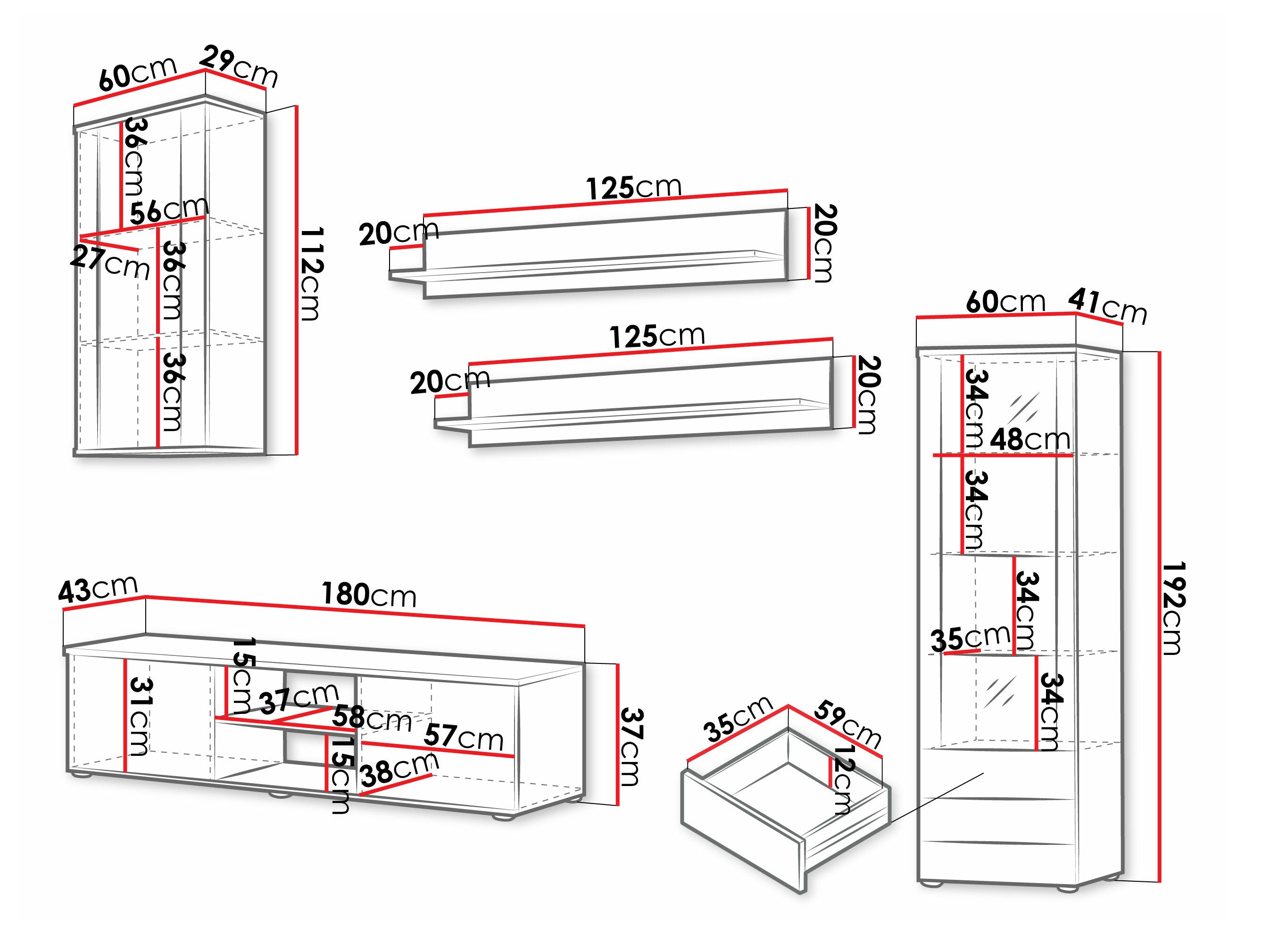 Set za dnevnu sobu Tornola 114 (Crno + Crna visoki sjaj)
