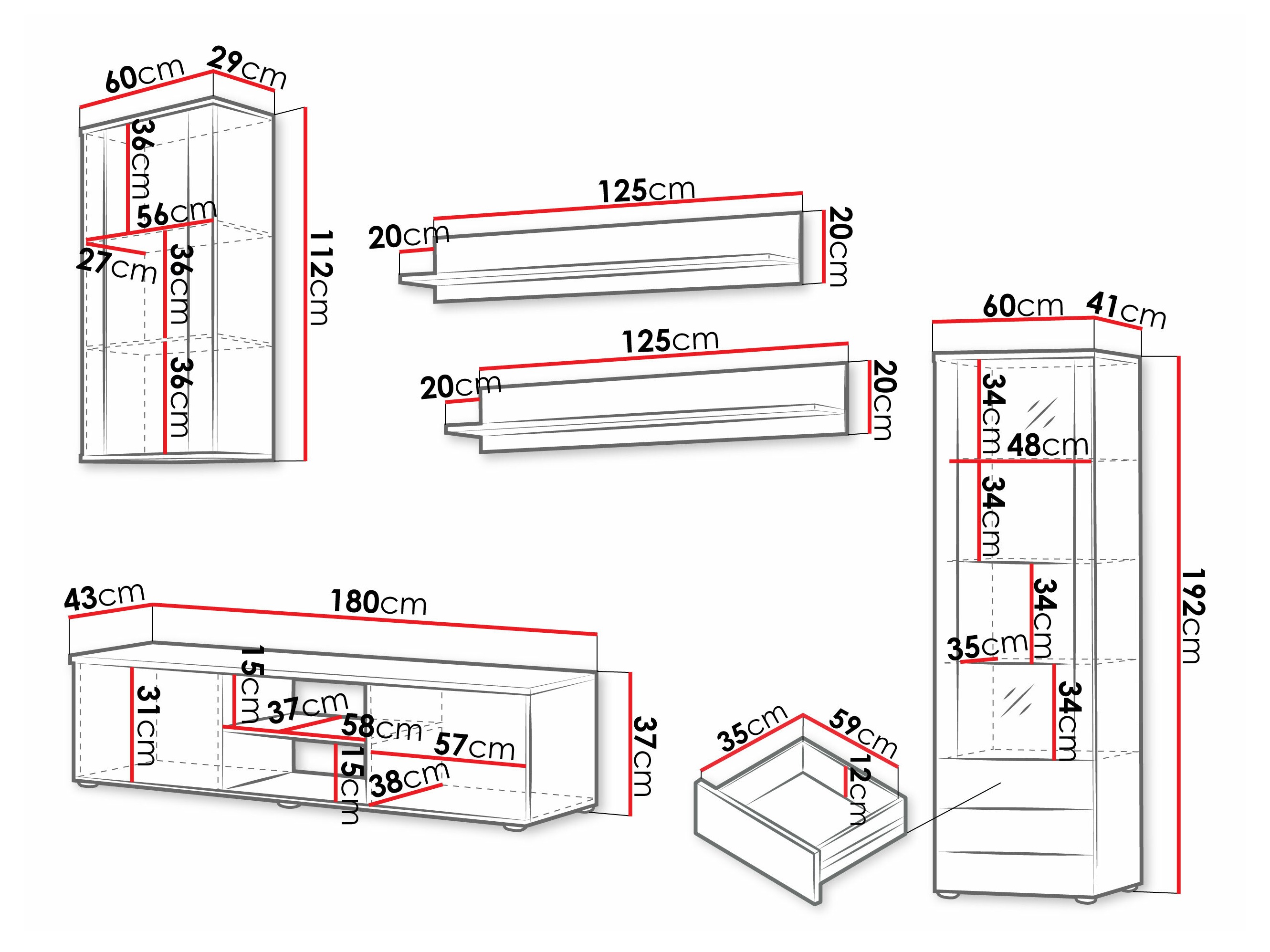 Set za dnevnu sobu Tornola 114 (Crno + Crna visoki sjaj)