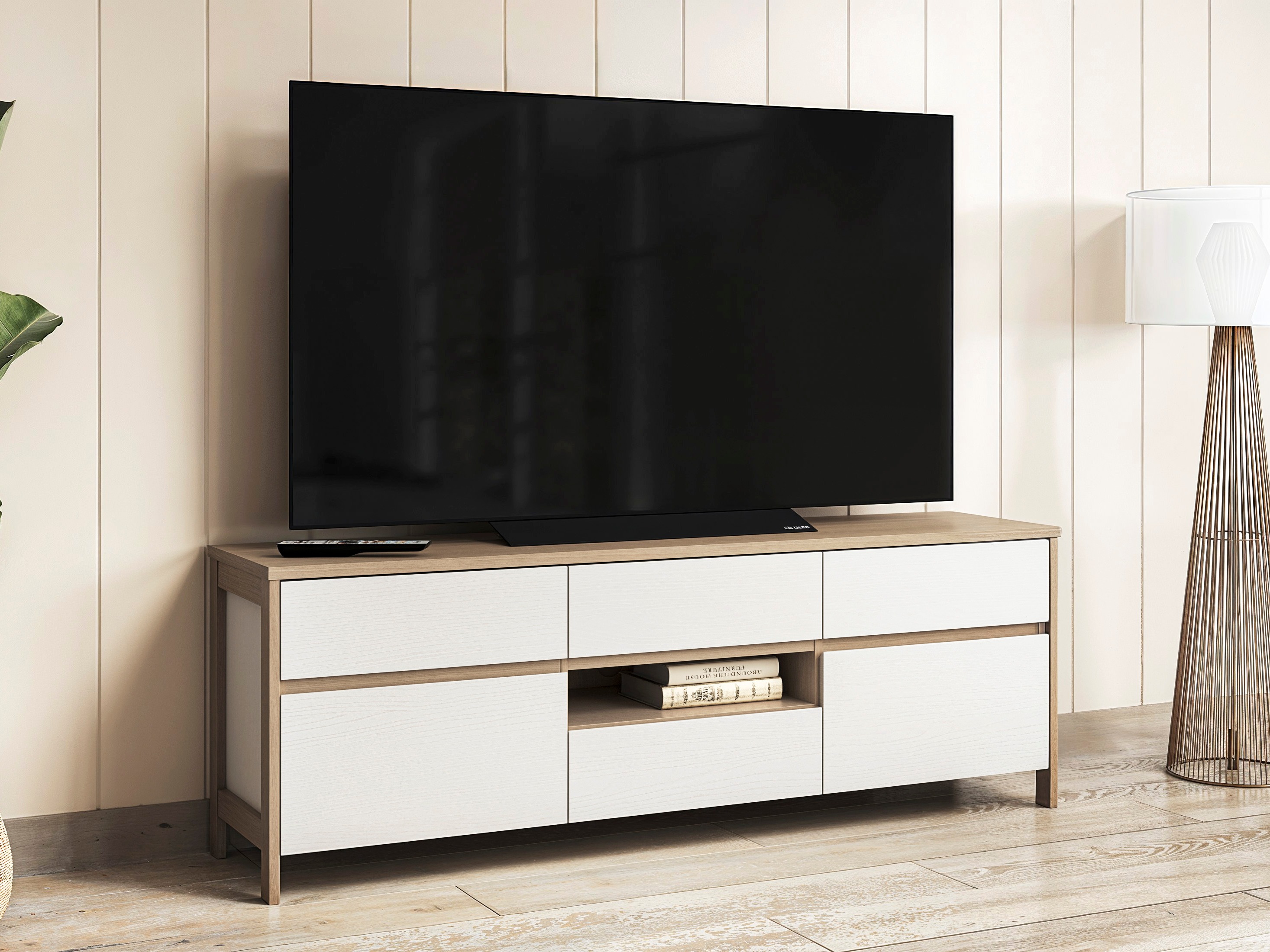 TV komoda Fermaru 102 (Belo + Hrast)