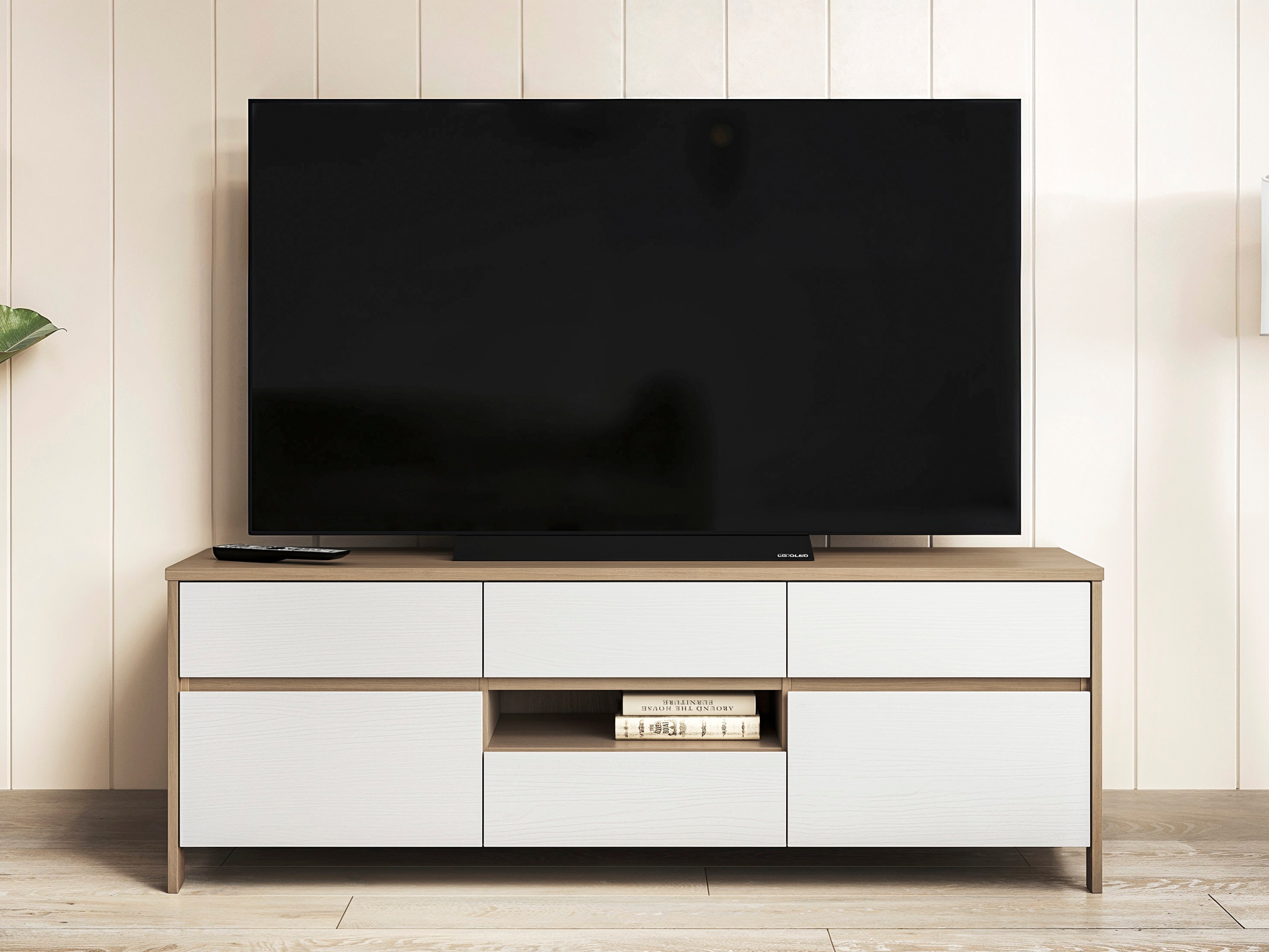 TV komoda Fermaru 102 (Belo + Hrast)