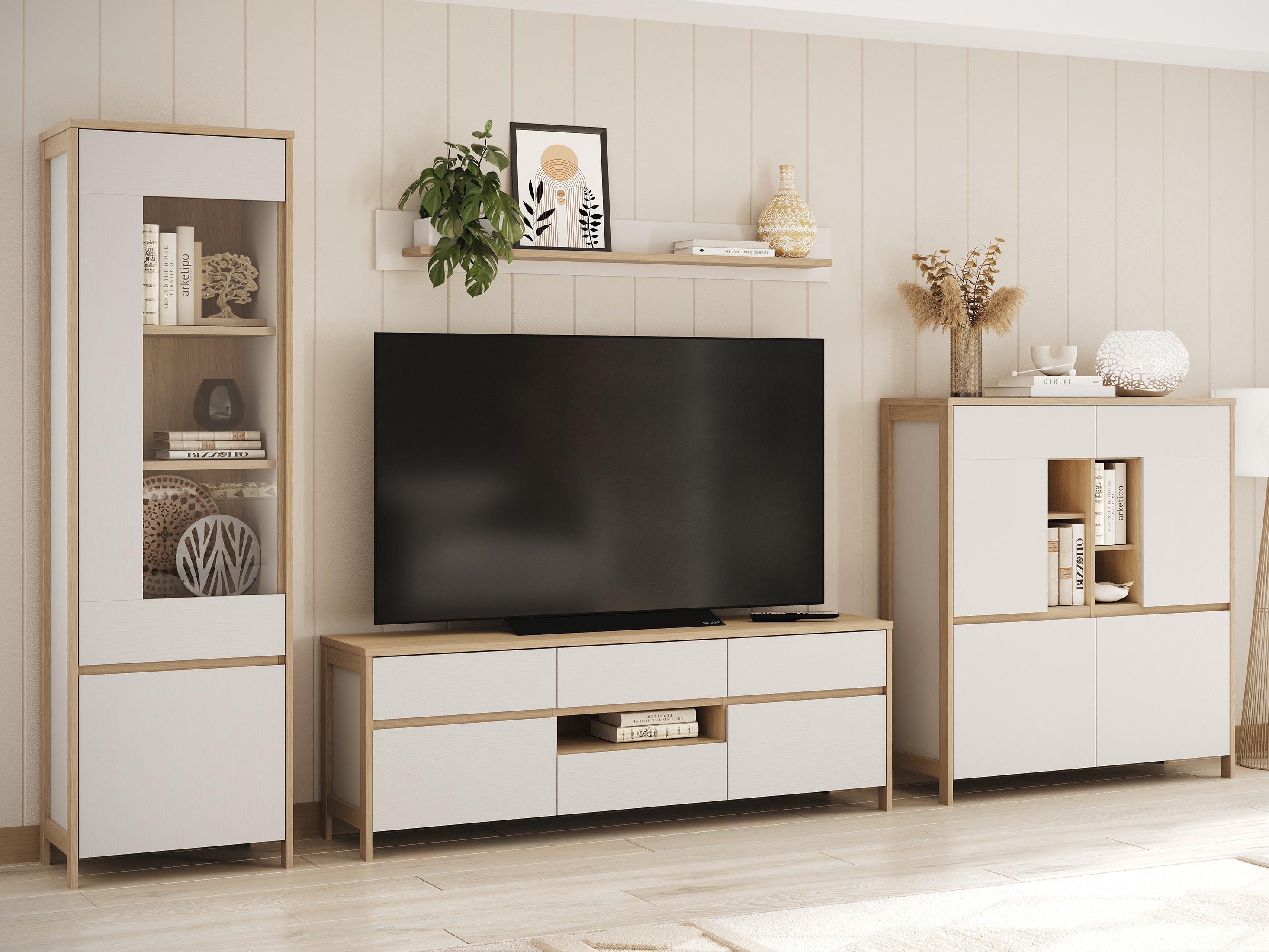 TV komoda Fermaru 102 (Belo + Hrast)