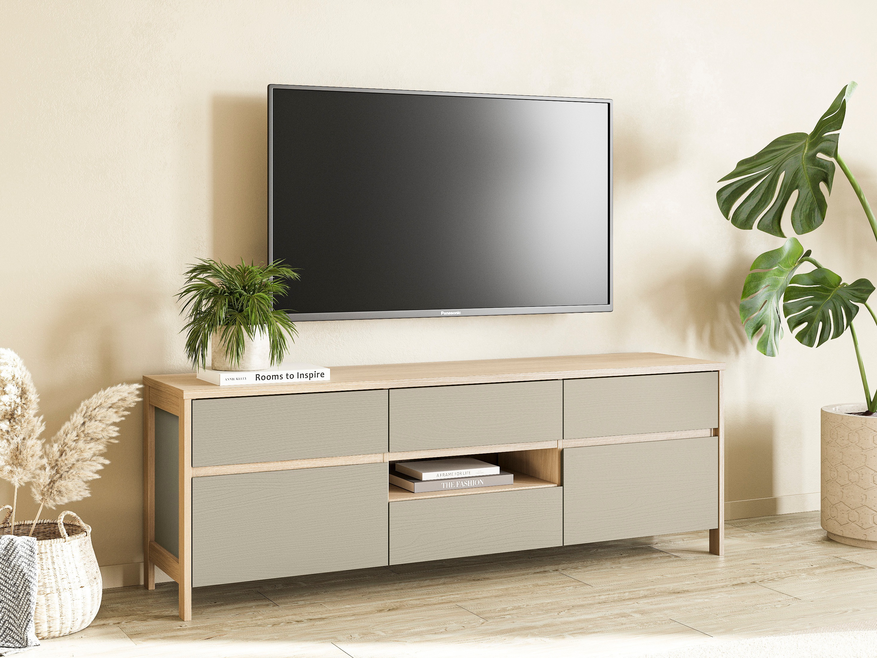 TV komoda Fermaru 102 (Prašnjavo zelena + Hrast)