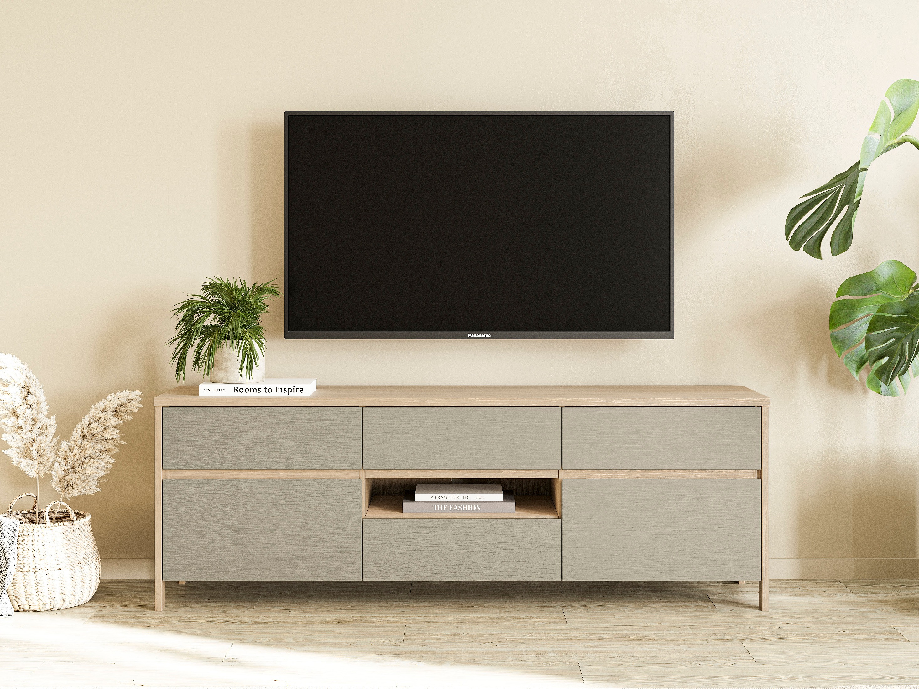 TV komoda Fermaru 102 (Prašnjavo zelena + Hrast)
