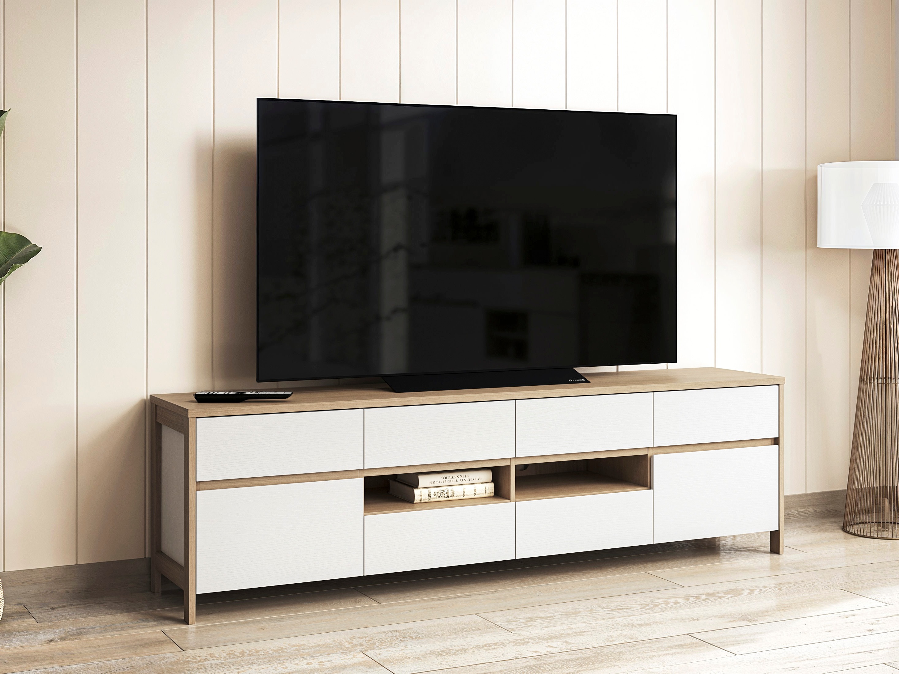TV komoda Fermaru 103 (Belo + Hrast)