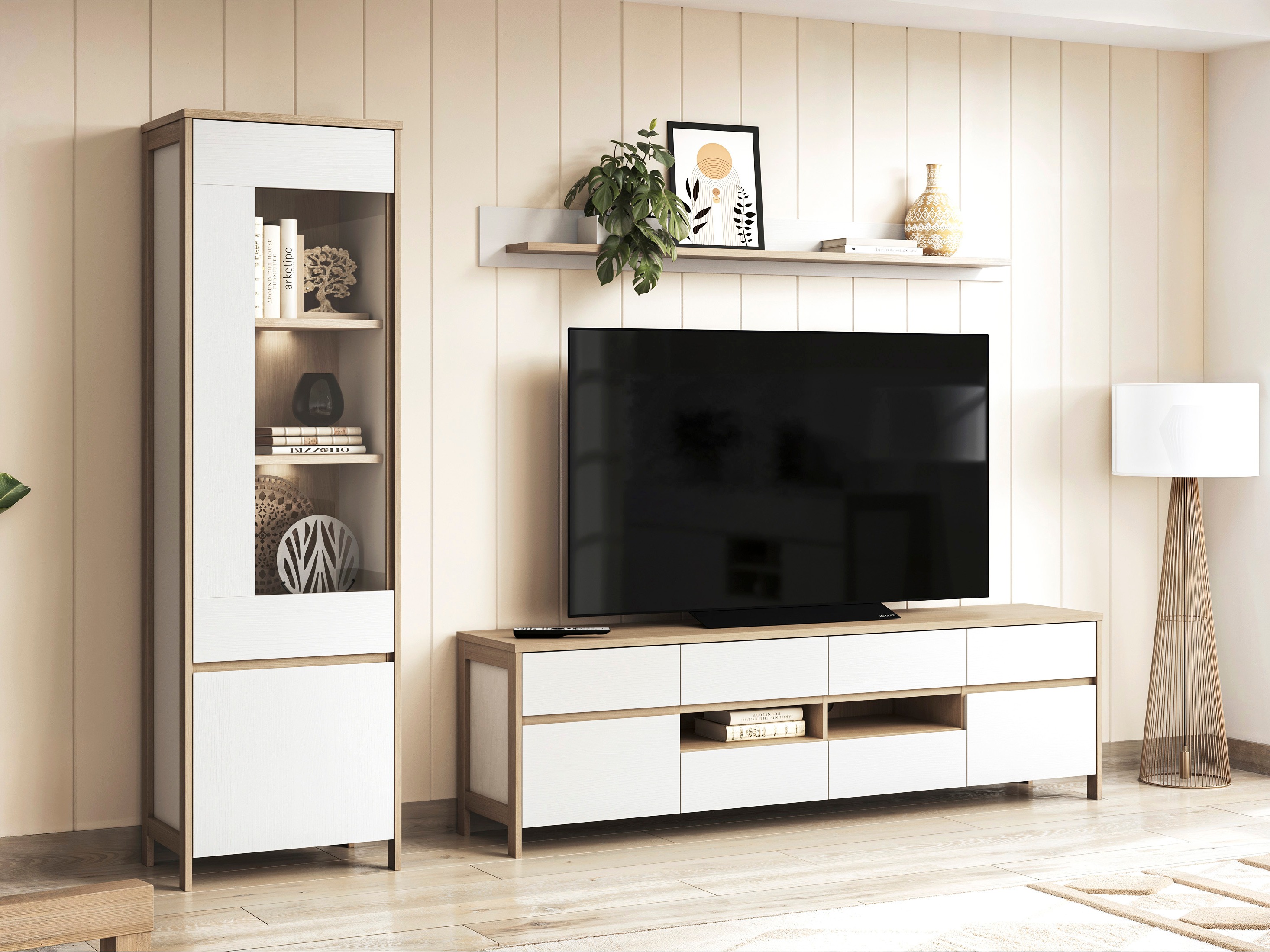 TV komoda Fermaru 103 (Belo + Hrast)
