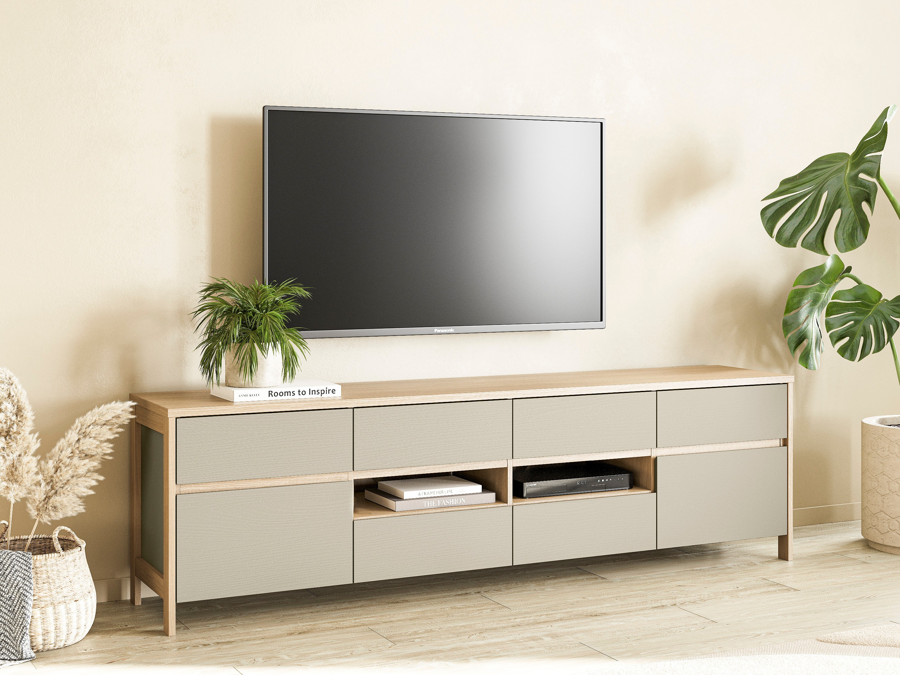 TV komoda Fermaru 103 (Prašnjavo zelena + Hrast)