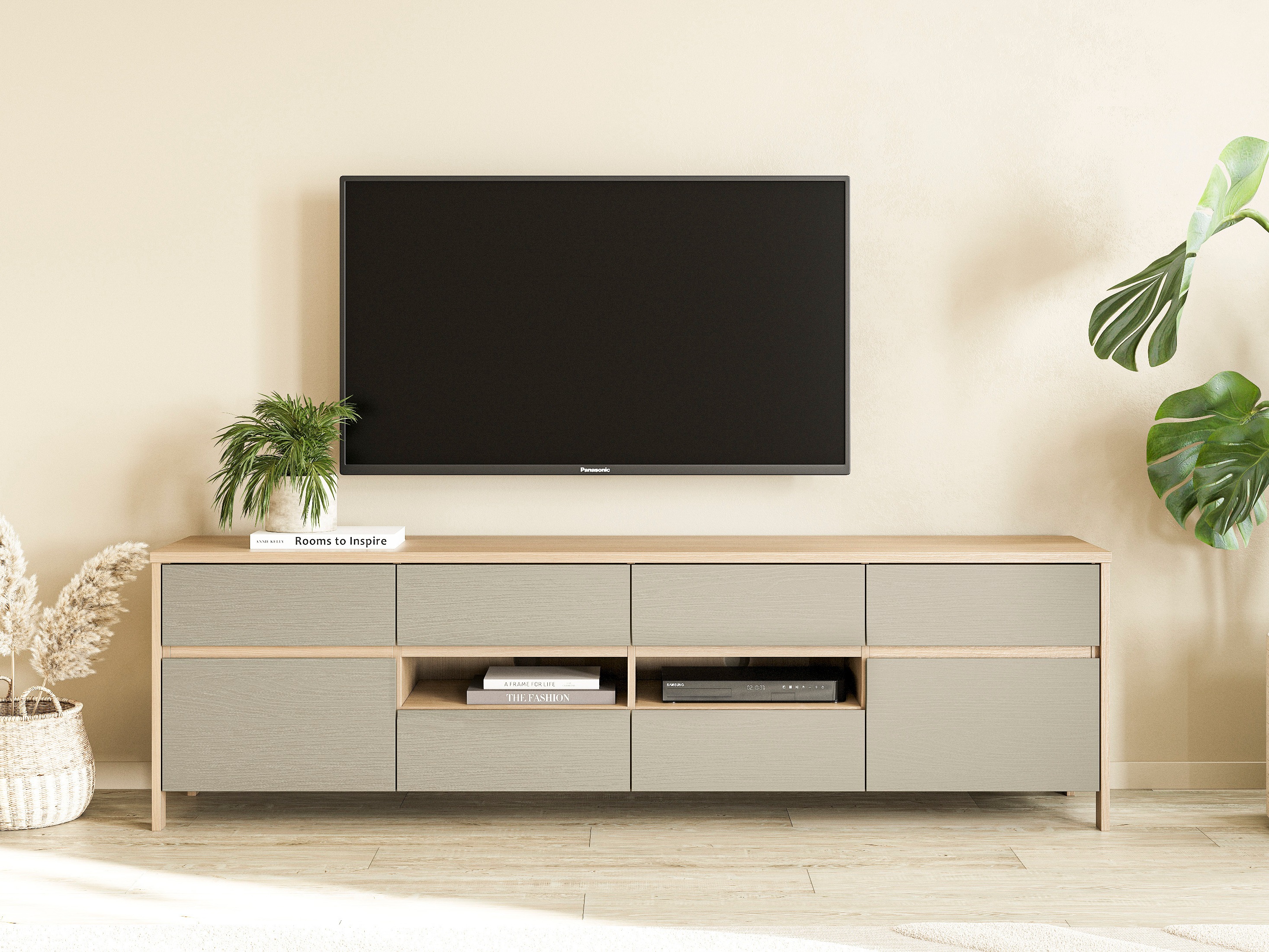 TV komoda Fermaru 103 (Prašnjavo zelena + Hrast)